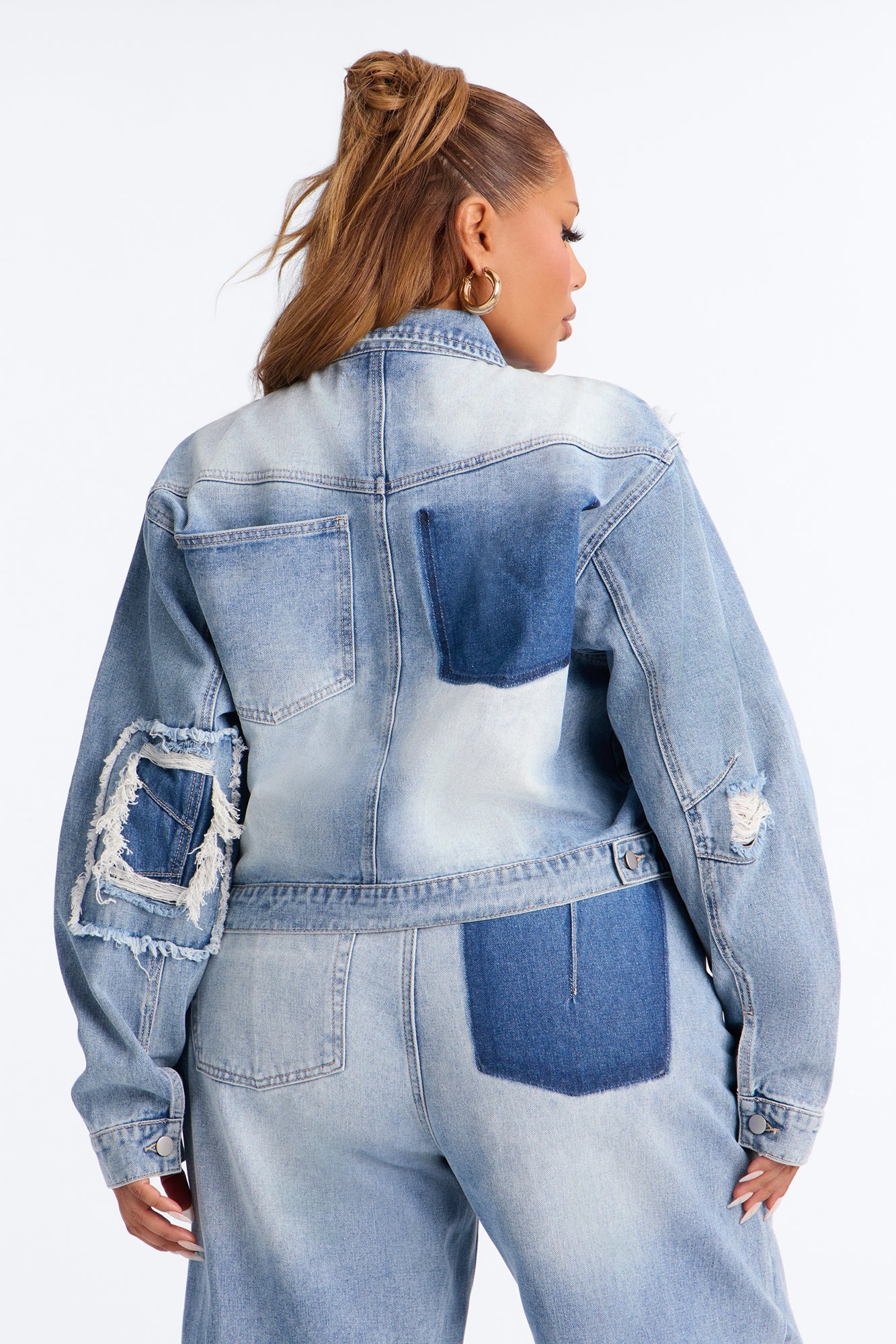 No Return Reconstructed Cropped Denim Jacket - Medium Wash