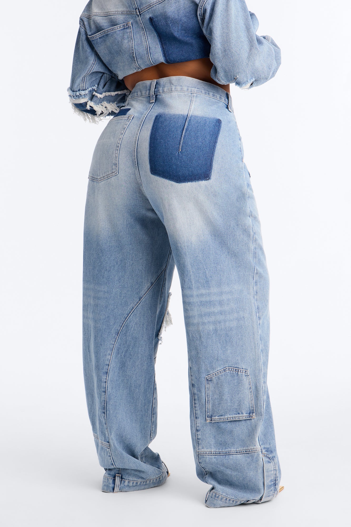No Return Reconstructed Wide Leg Jeans - Medium Wash
