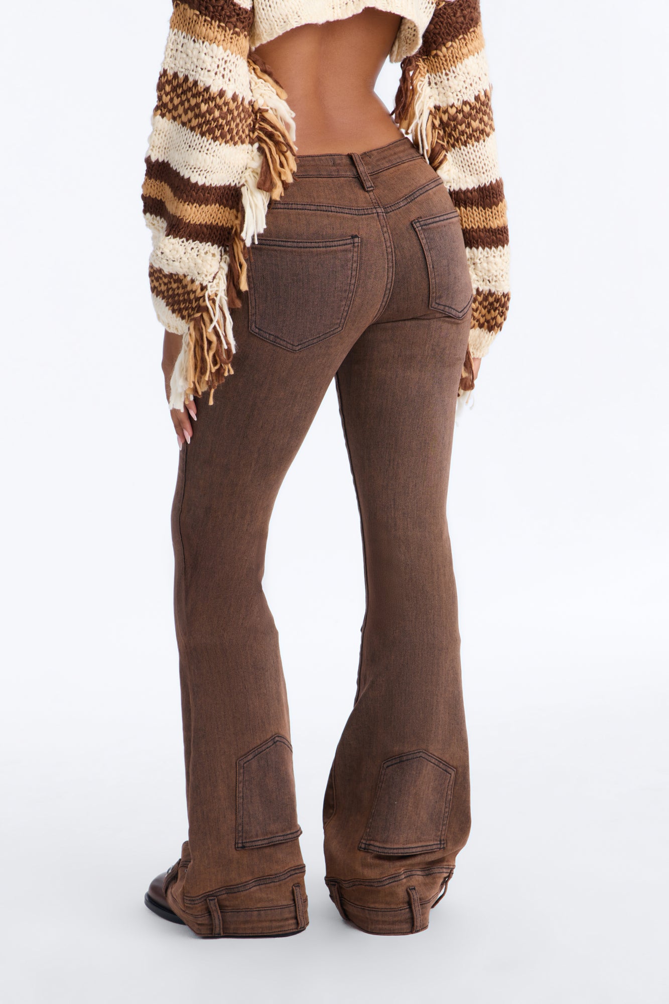 A Hot Take Upside Down Low Rise Stretch Flare Jeans - Rust