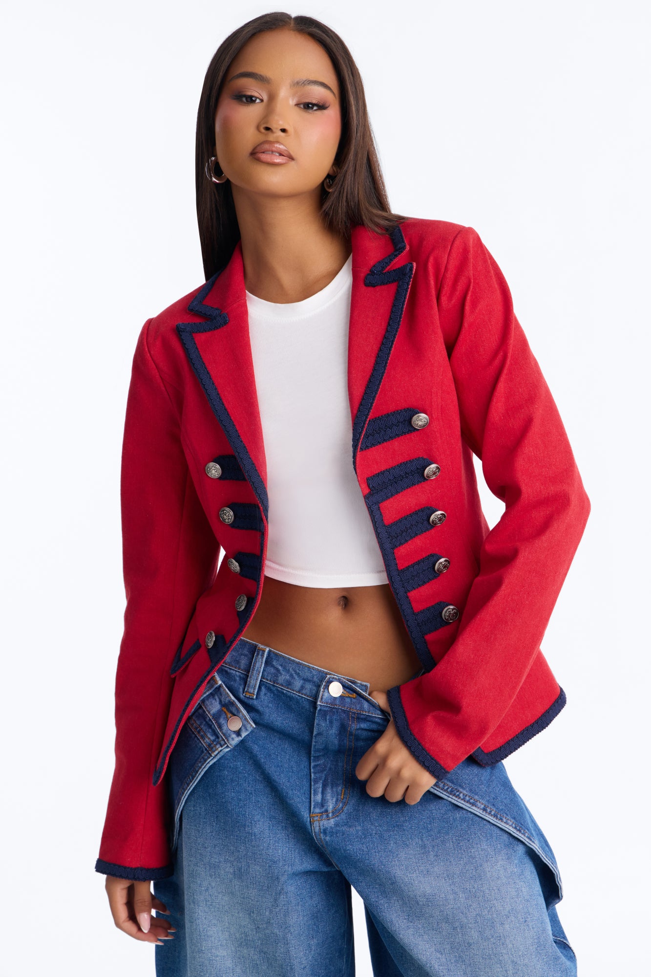 Royal Affair Blazer Denim Jacket - Red