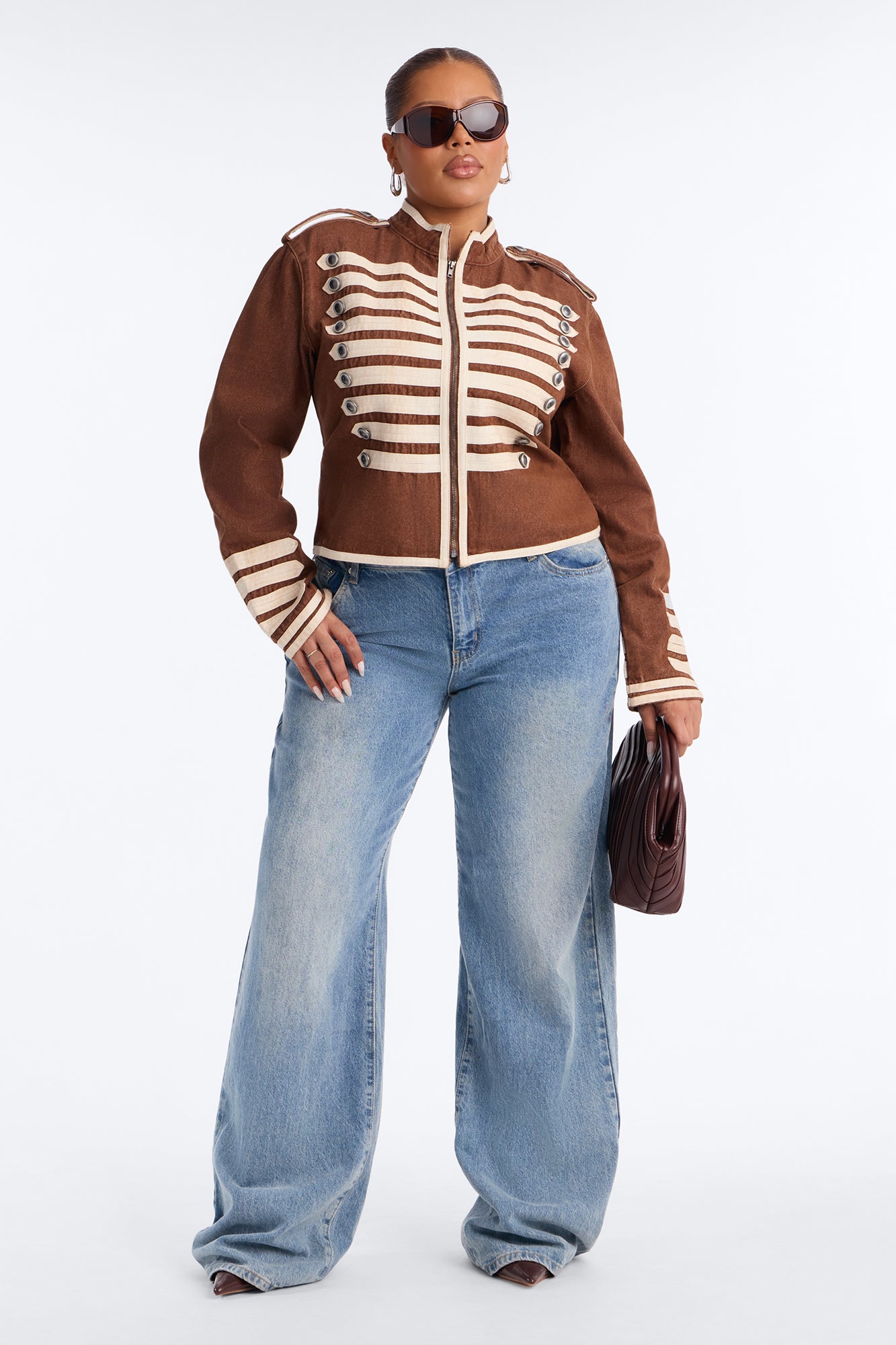 City General Zip Military Denim Jacket - Brown