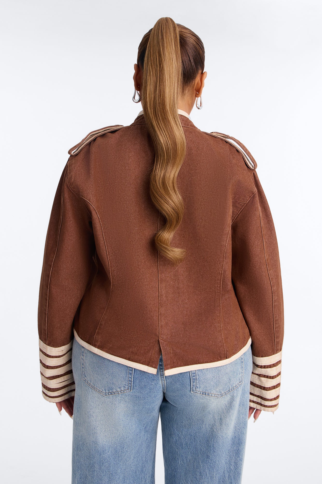 City General Zip Military Denim Jacket - Brown