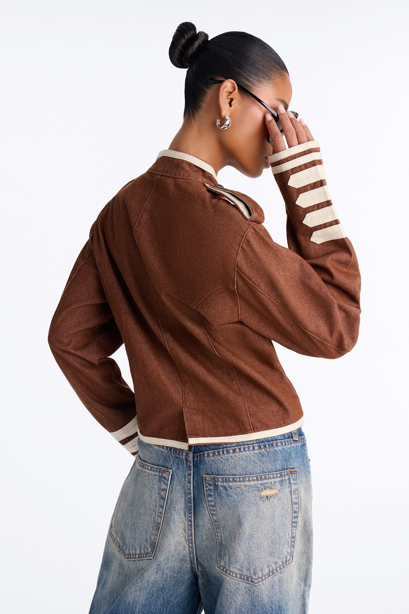 City General Zip Military Denim Jacket - Brown