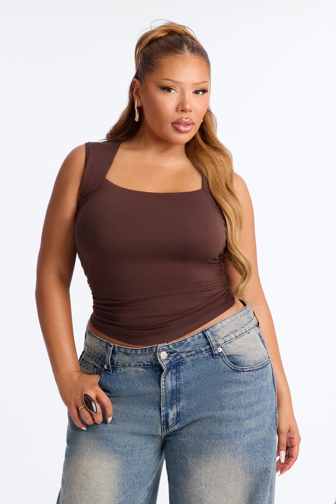 Daniella Square Neck Top - Chocolate