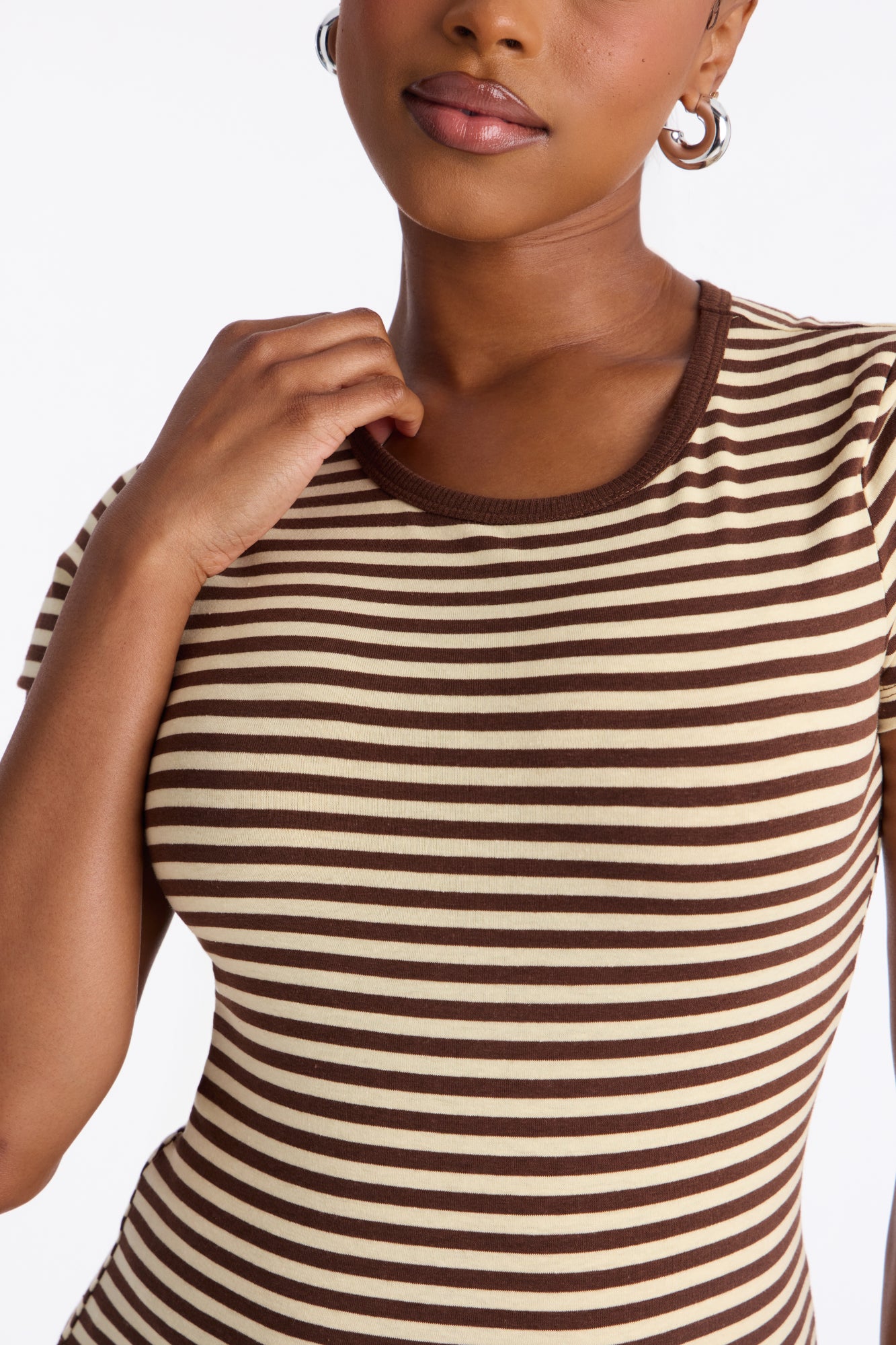 Taylor Striped Crew Neck Short Sleeve Top - Brown/combo