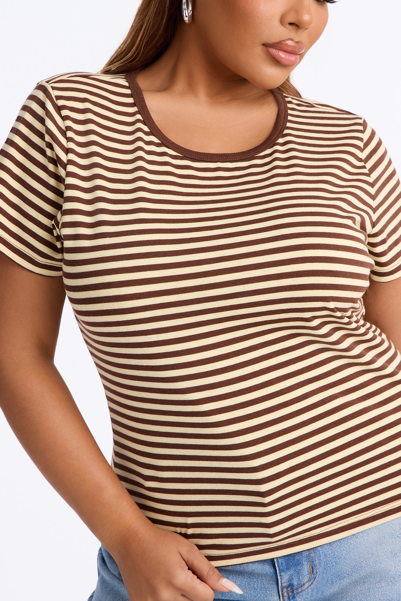 Taylor Striped Crew Neck Short Sleeve Top - Brown/combo