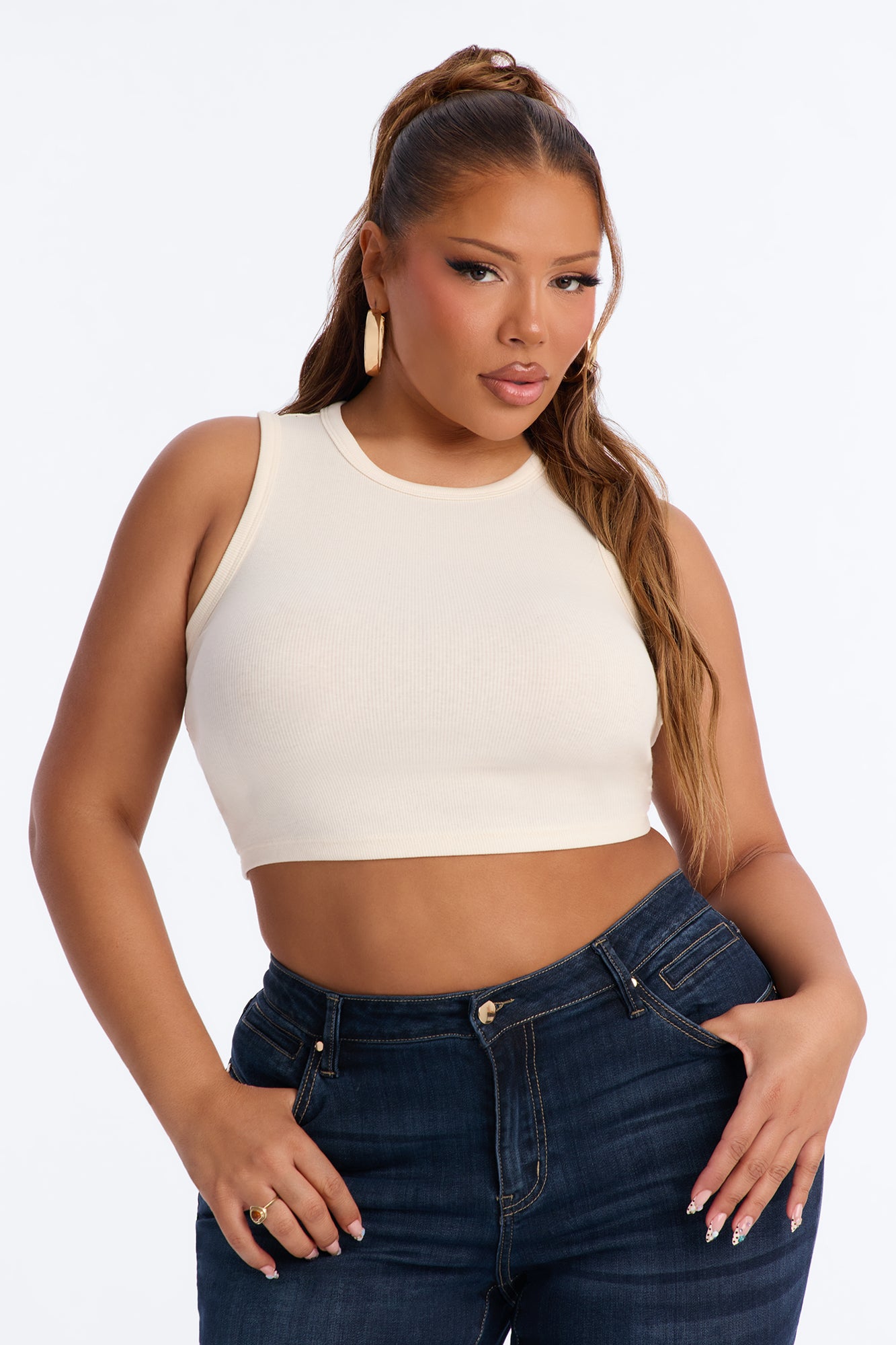 Cara Ribbed Tank - Bone