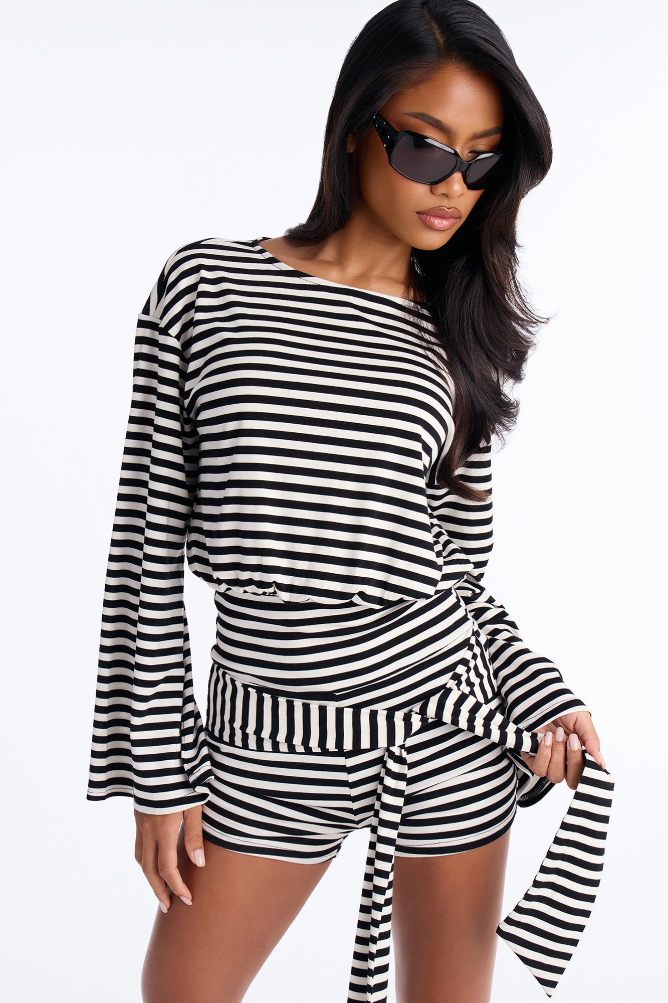 Parallel Play Long Sleeve Romper - Black/White
