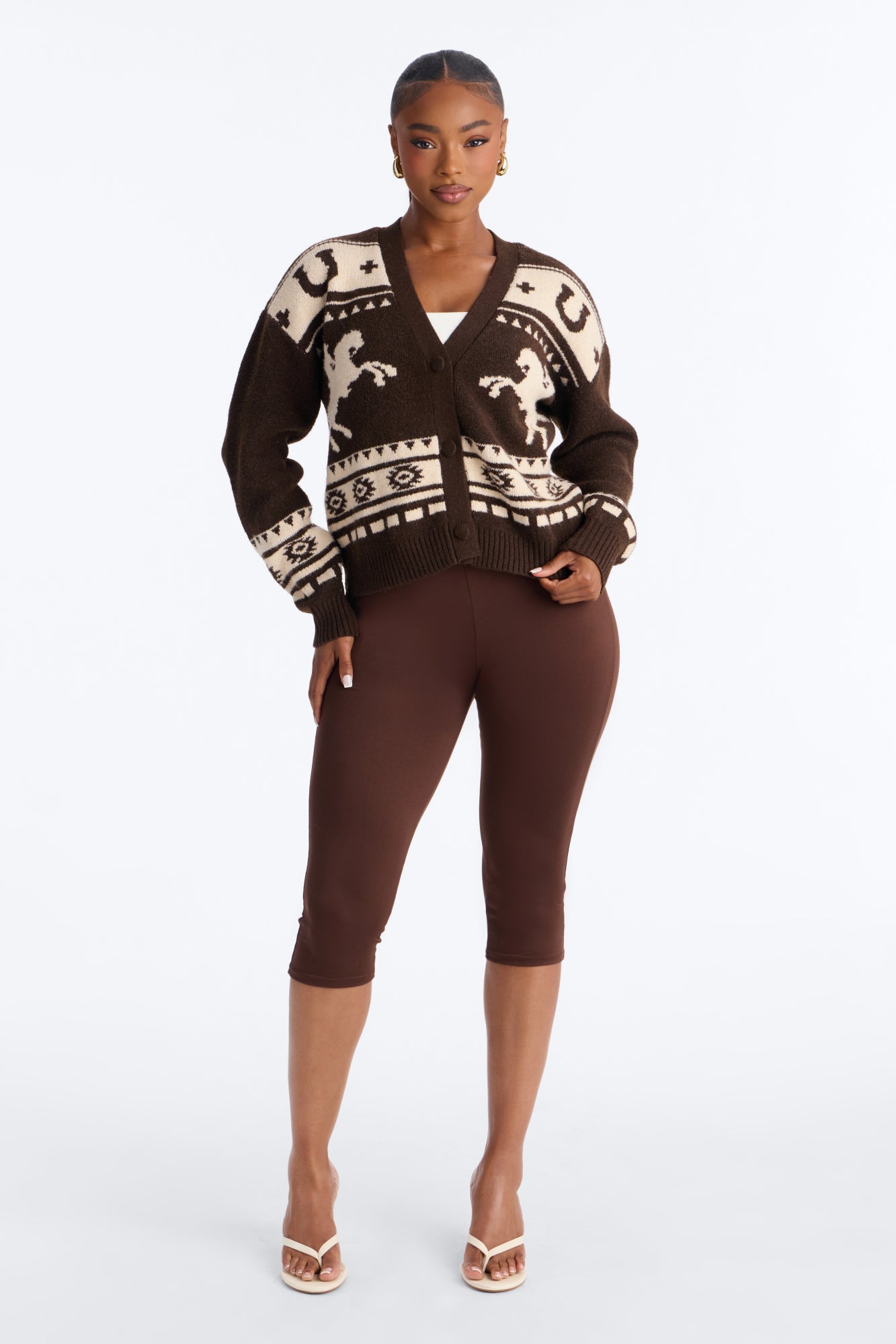 Celeste Fair Isle Long Sleeve Cardigan - Chocolate/Combo