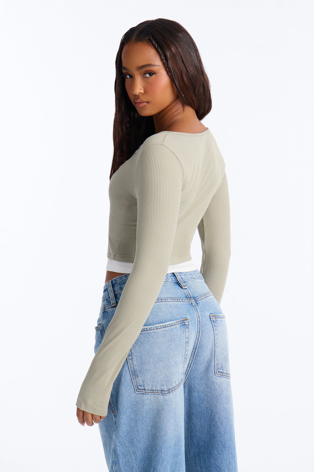 Masie Double Layered Henley Top - Sage