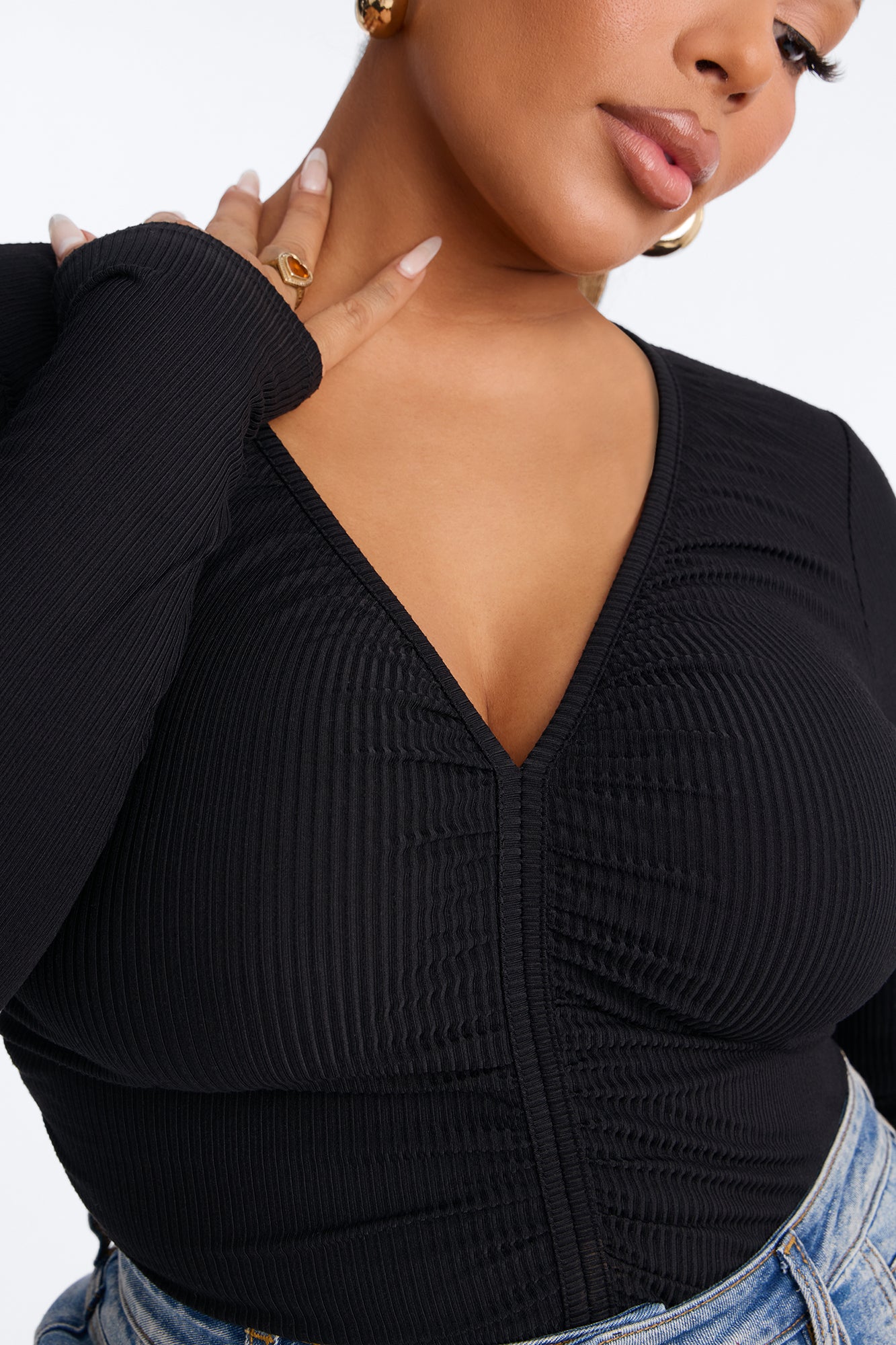 Mara Ruched Long Sleeve Top - Black