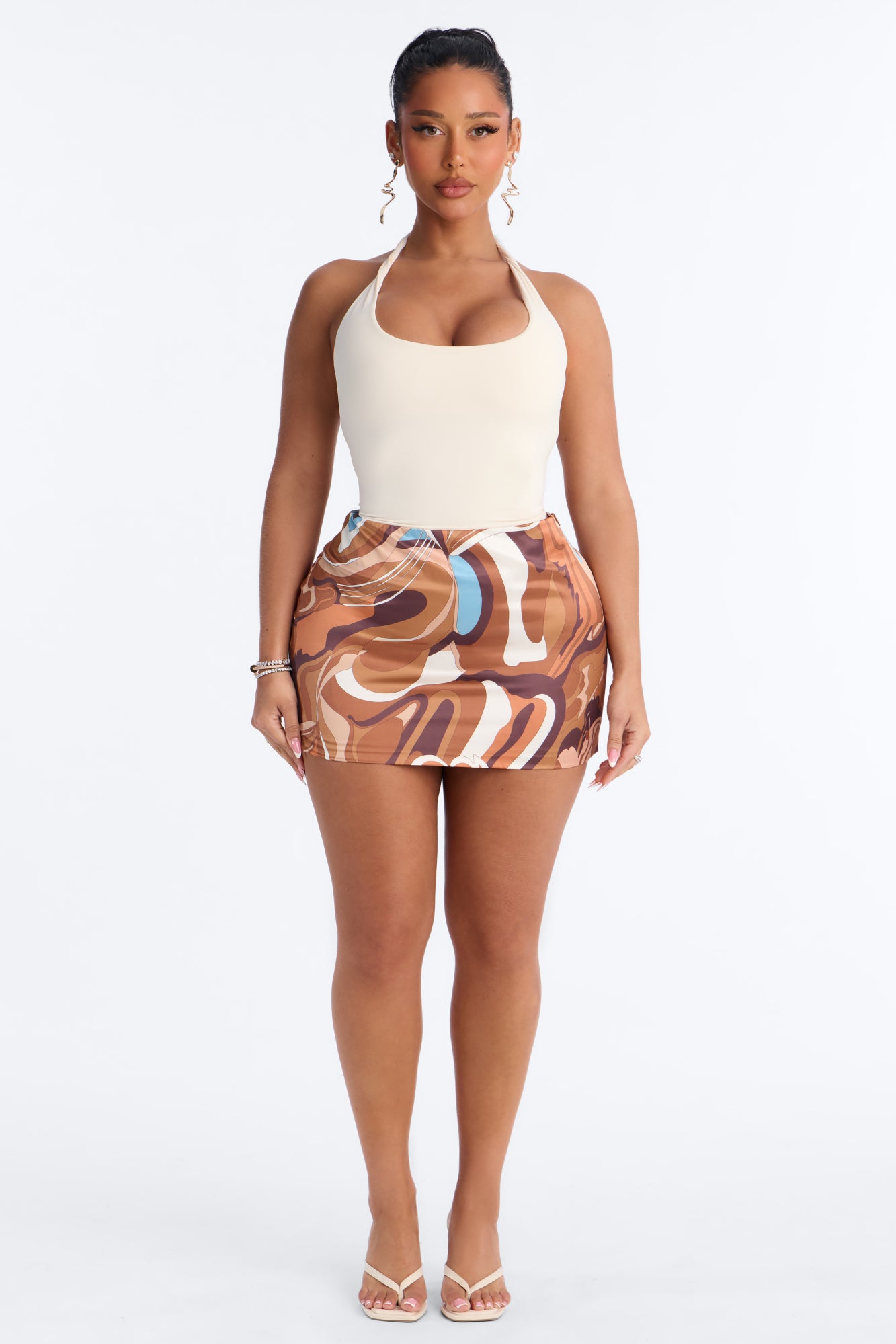 Never Distracted Satin Mini Skirt - Brown/combo
