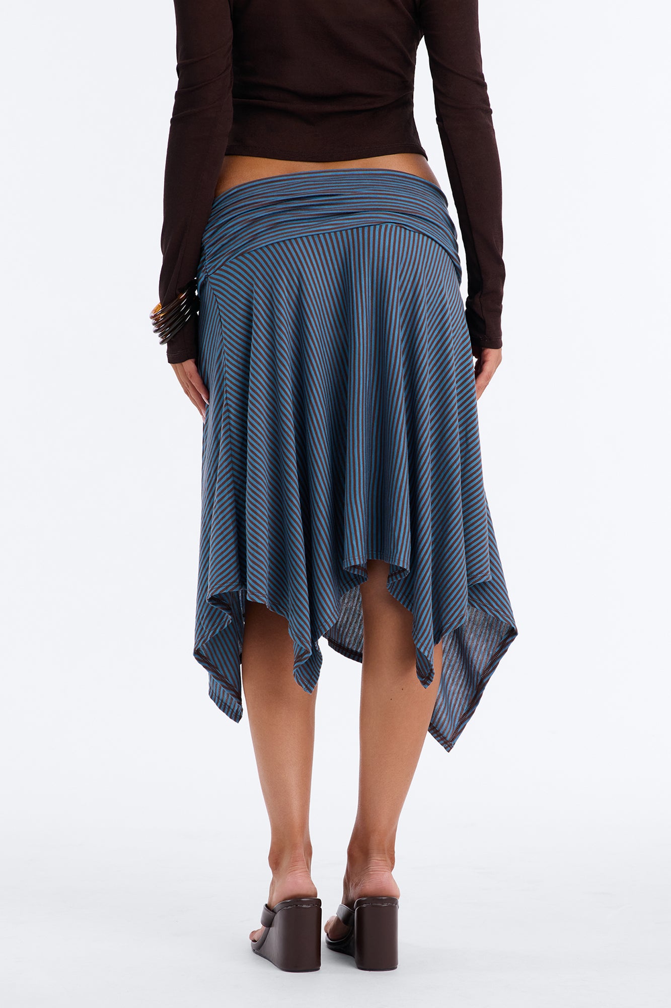 Dani Striped Handkerchief Midi Skirt - Blue/combo