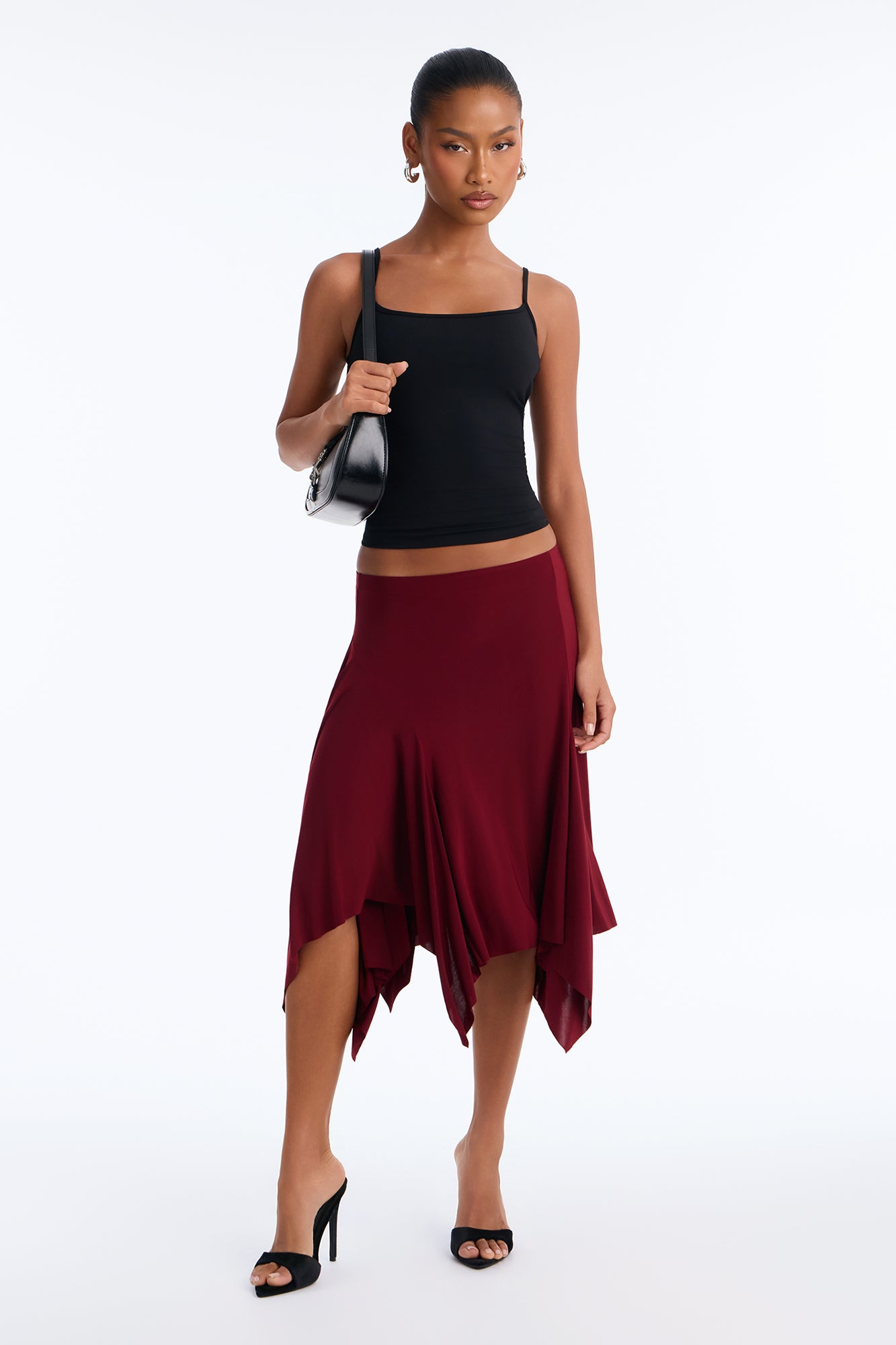 Mae Asymmetrical Midi Skirt - Burgundy