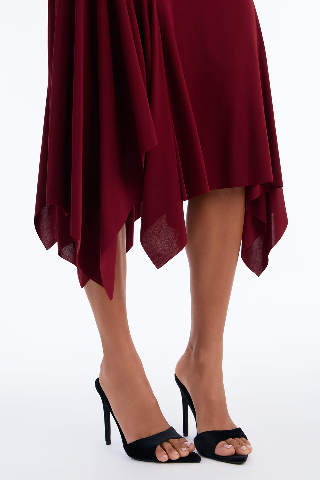 Mae Asymmetrical Midi Skirt - Burgundy