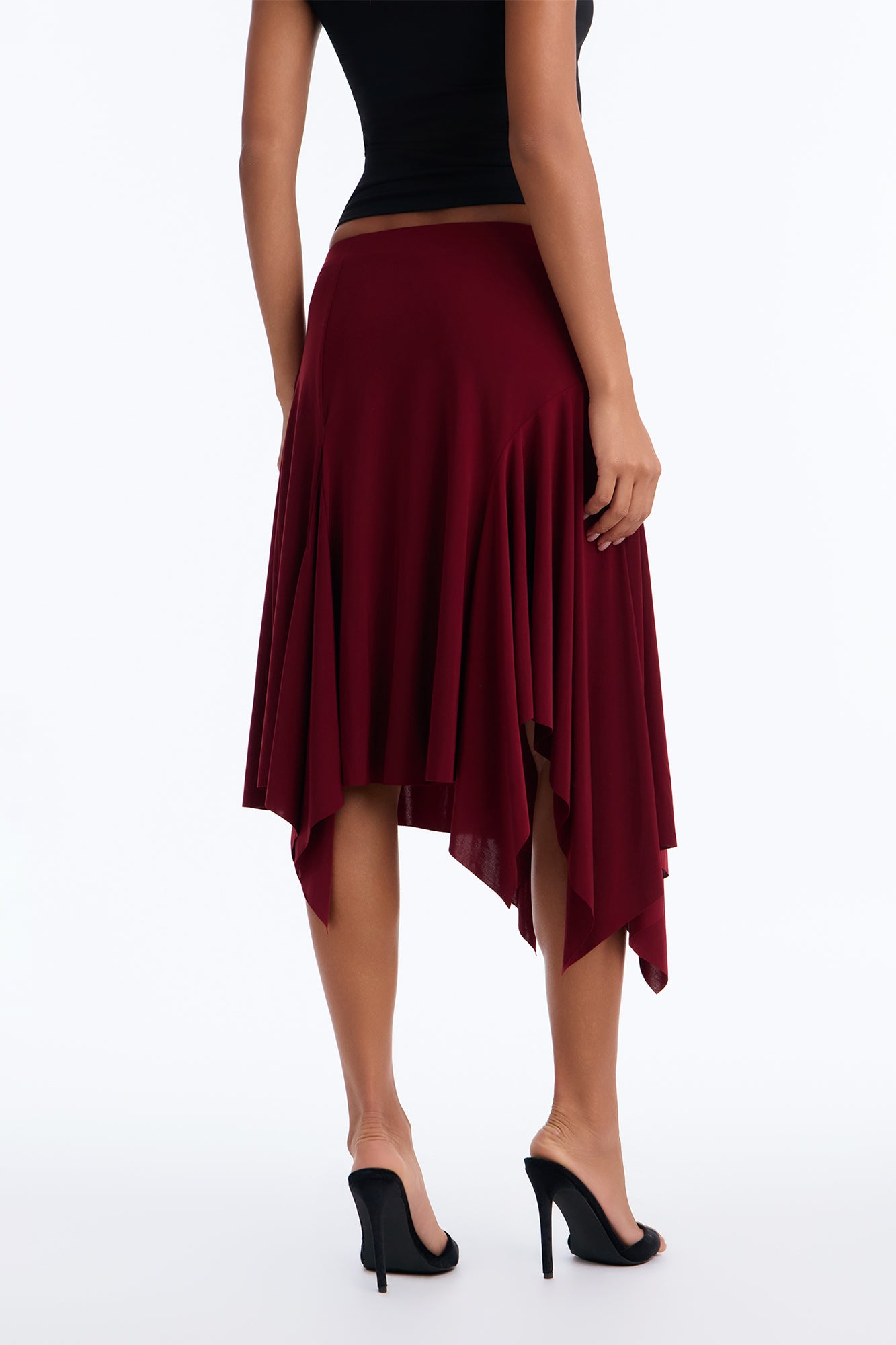 Mae Asymmetrical Midi Skirt - Burgundy