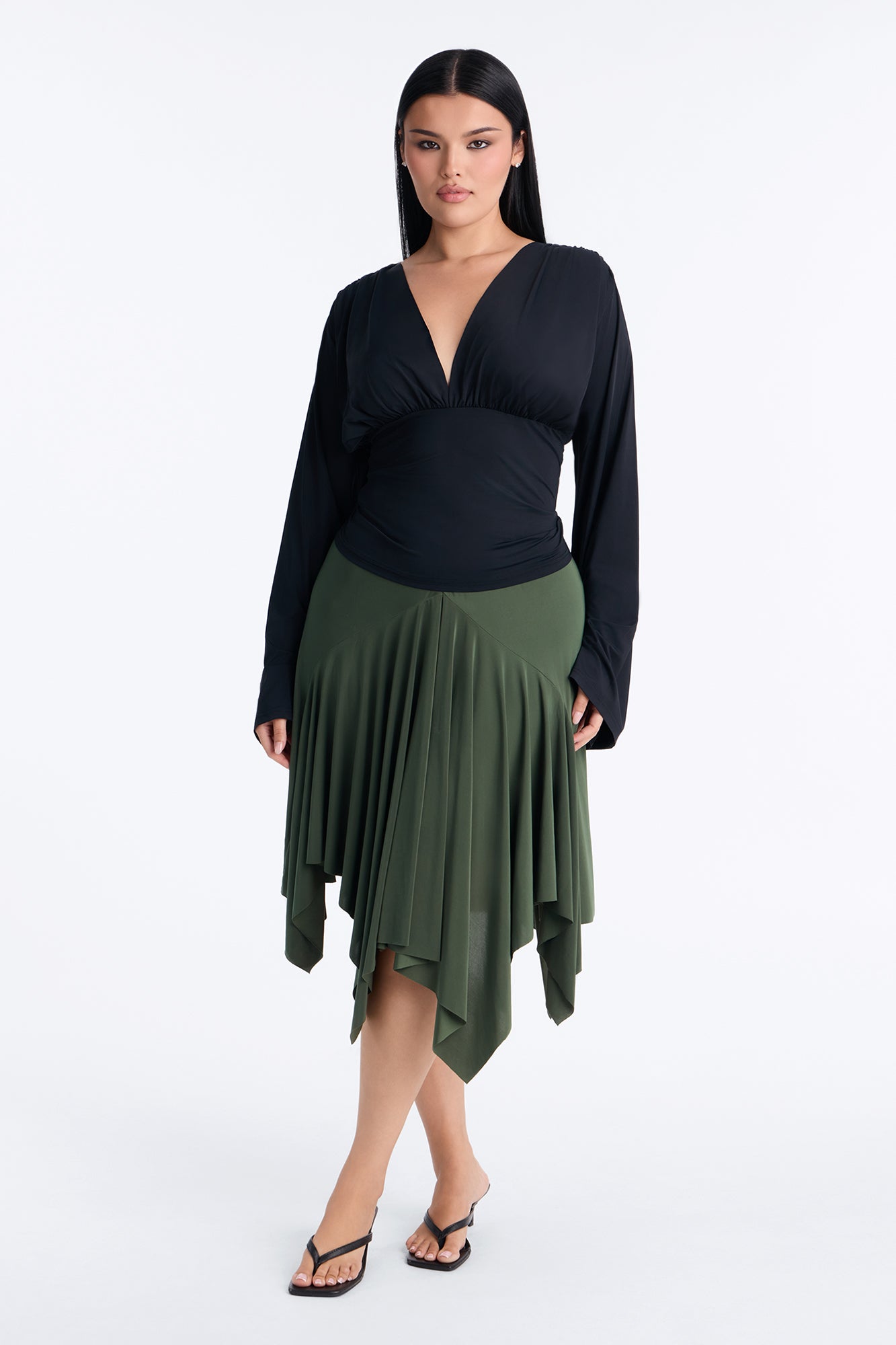 Mae Asymmetrical Midi Skirt - Green