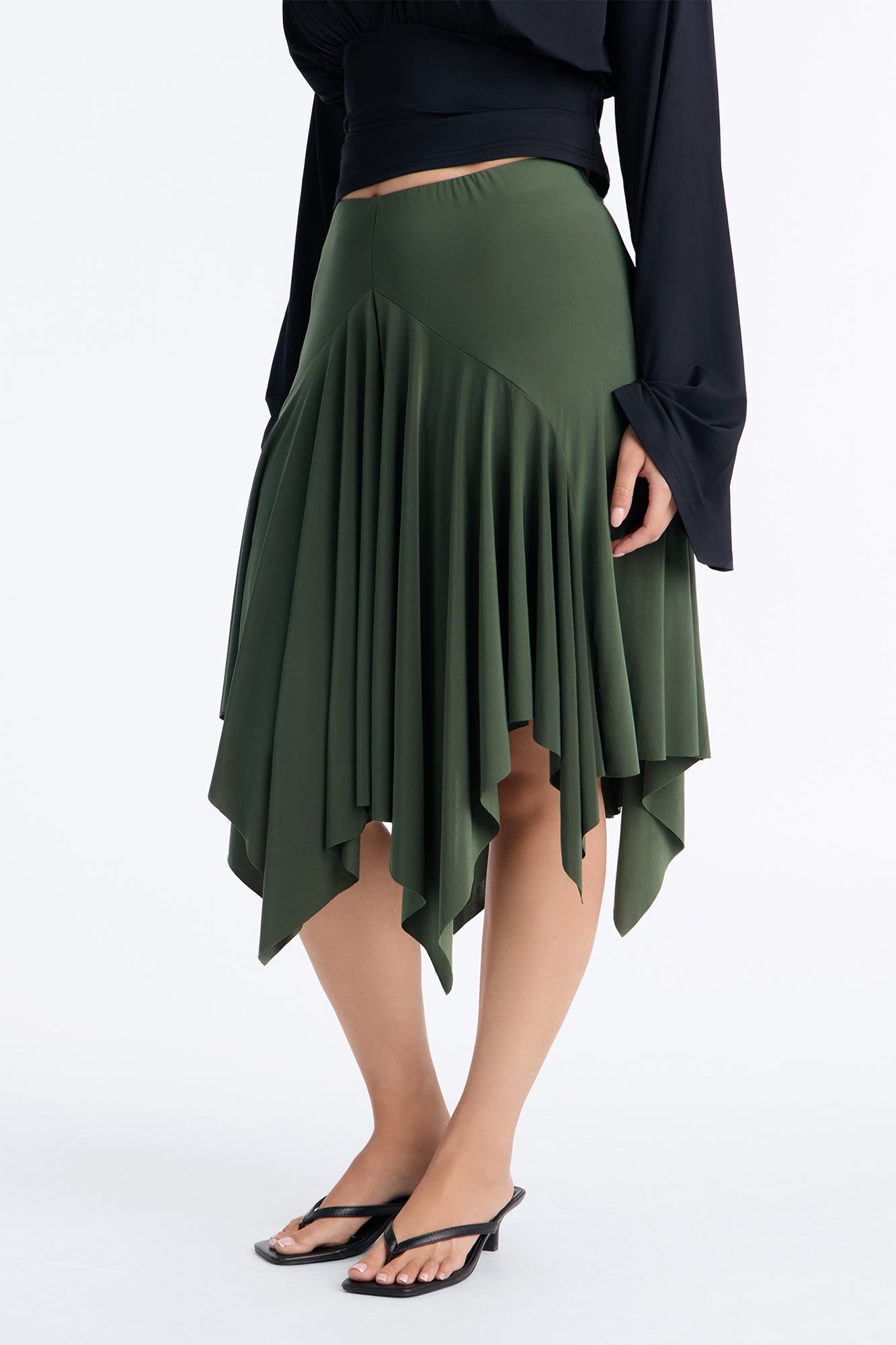 Mae Asymmetrical Midi Skirt - Green