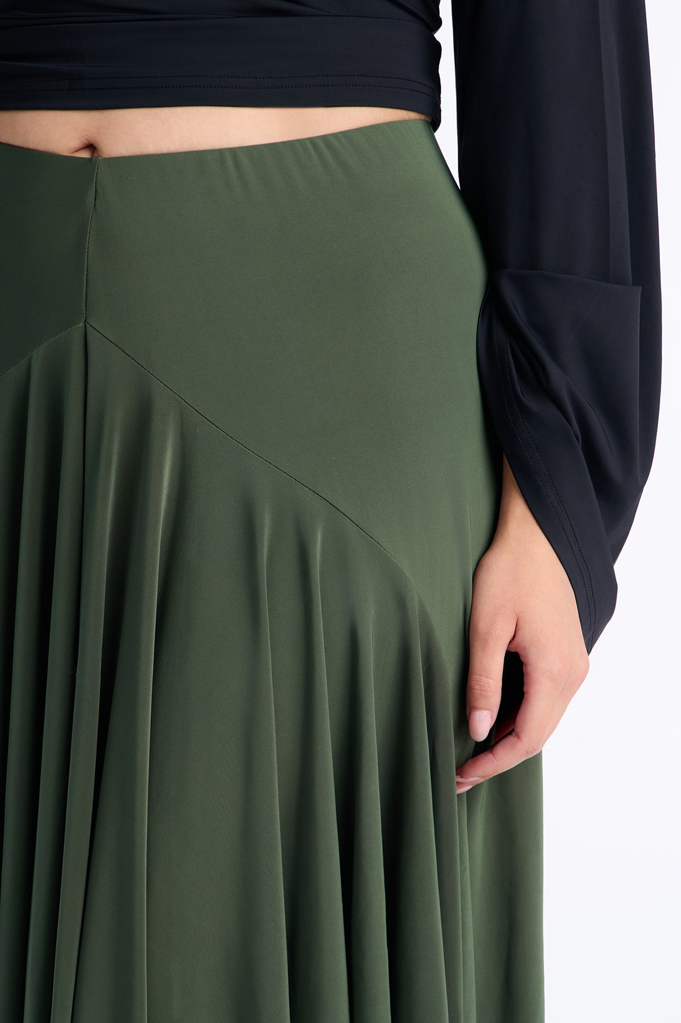 Mae Asymmetrical Midi Skirt - Green