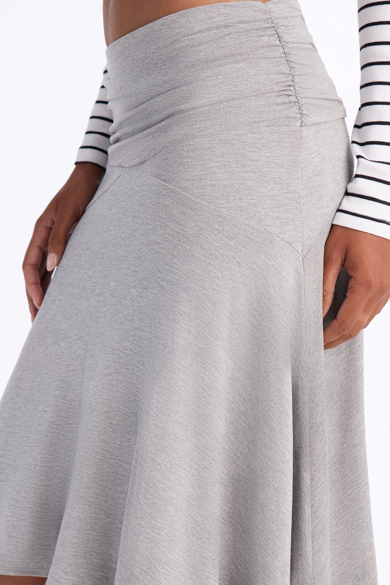 Paulette Ruched Flowy Midi Skirt - Heather Grey