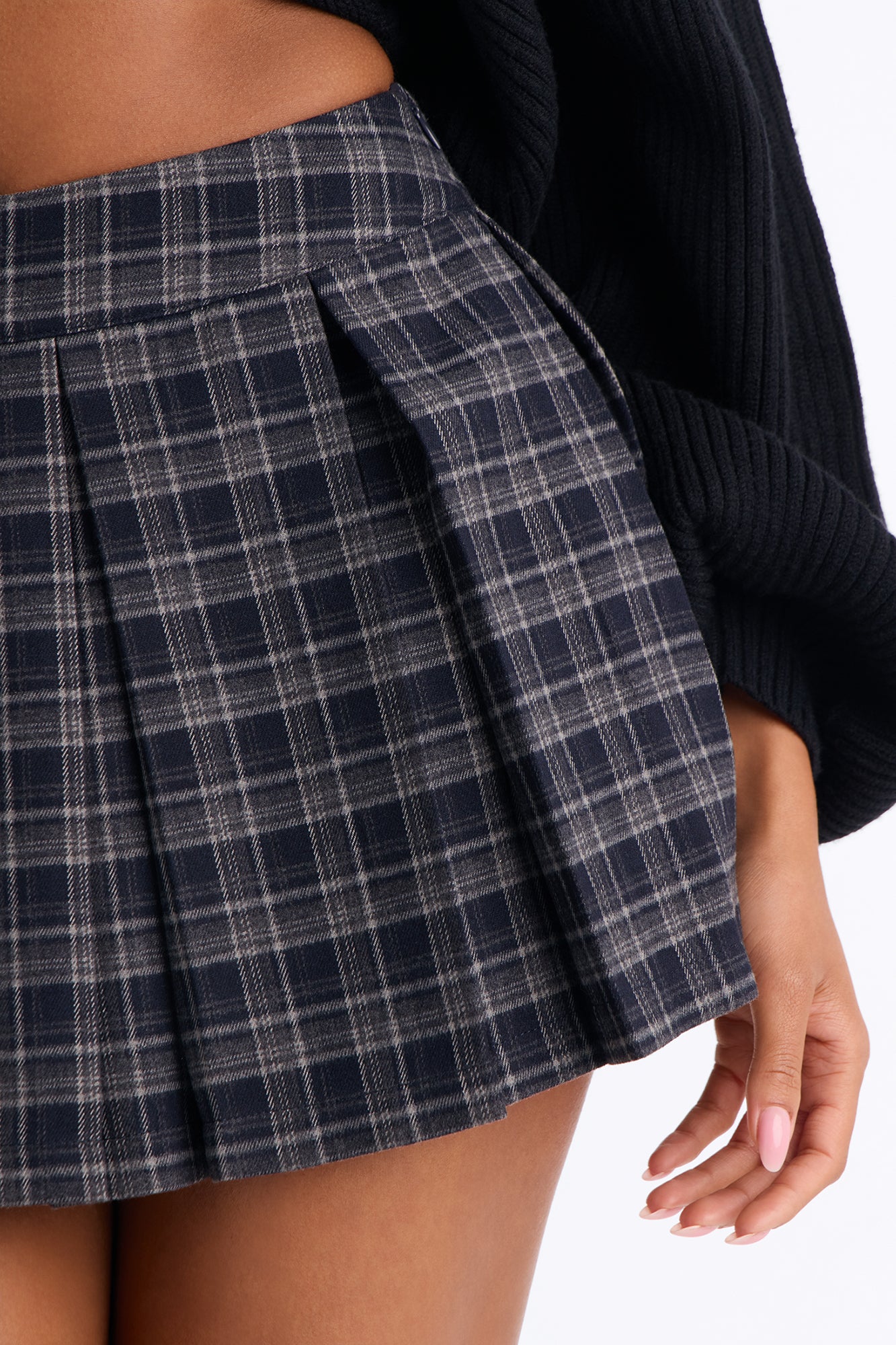 Augustine Plaid Pleated Mini Skirt - Navy/combo