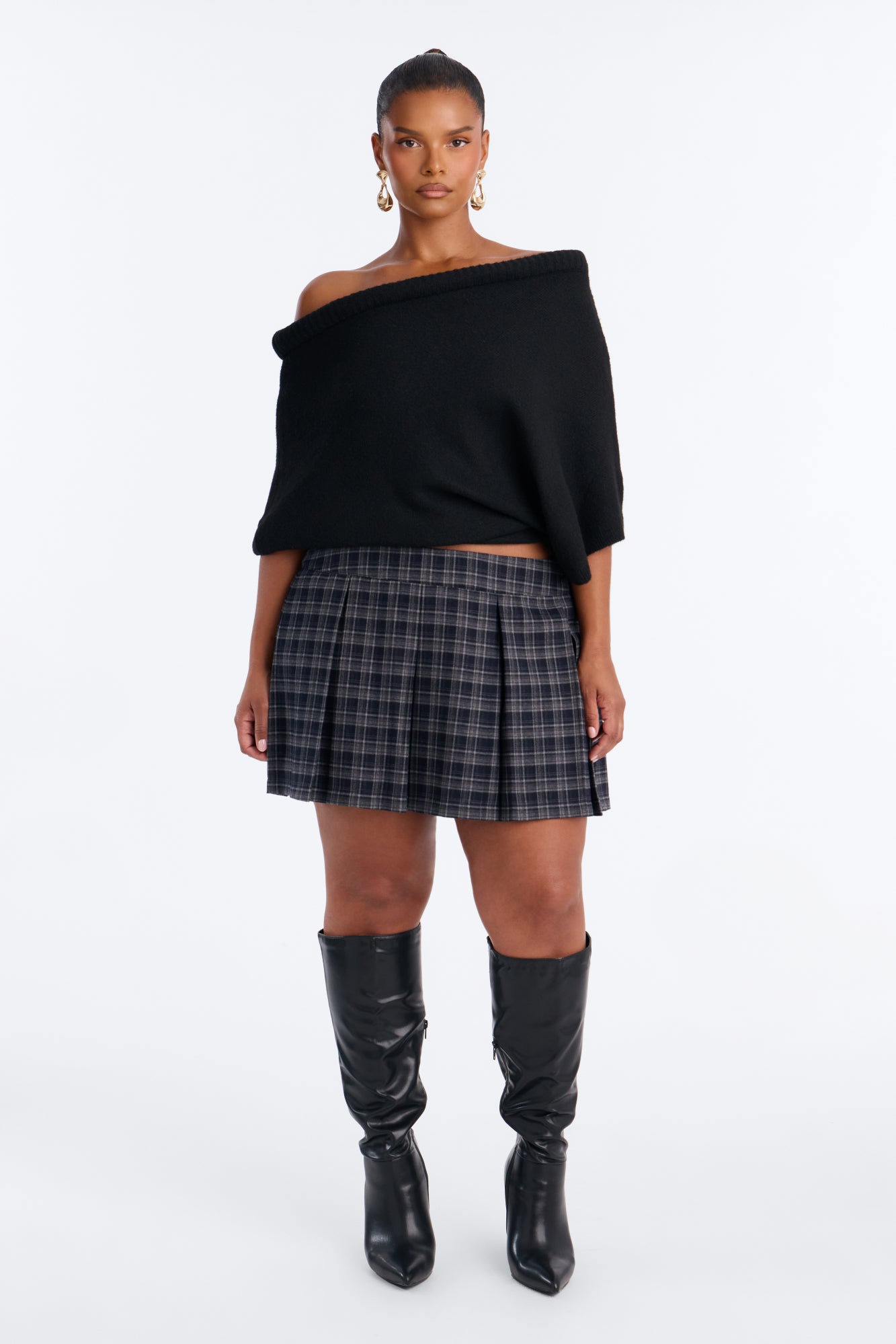 Augustine Plaid Pleated Mini Skirt - Navy/combo