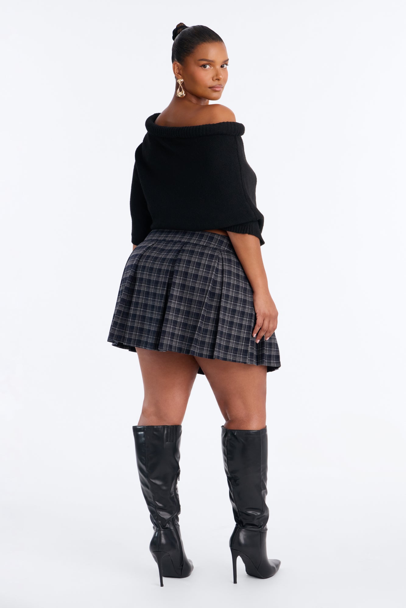 Augustine Plaid Pleated Mini Skirt - Navy/combo