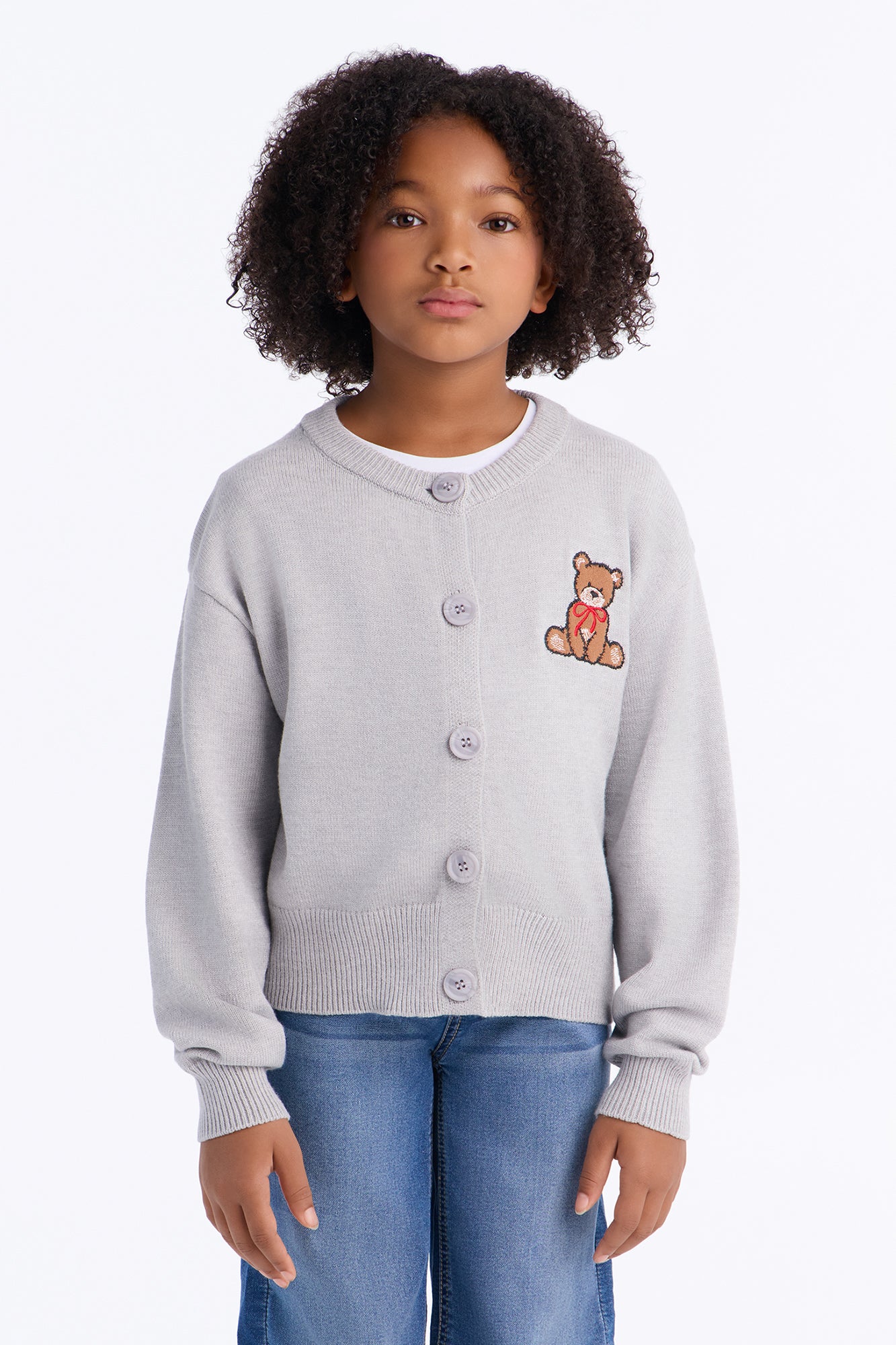 Mini Beary Nice To See You Cardigan - Heather Grey