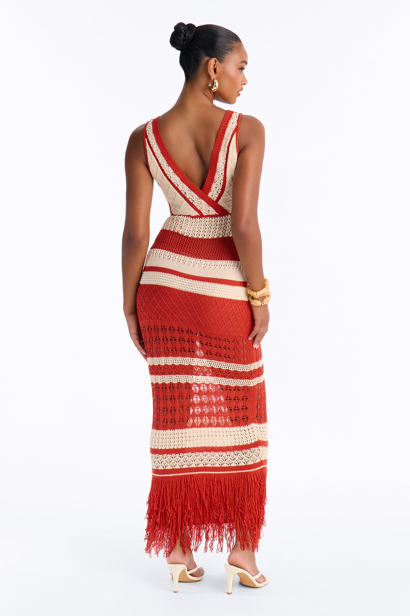 Coastal Getaway Crochet Maxi Dress - Rust/combo