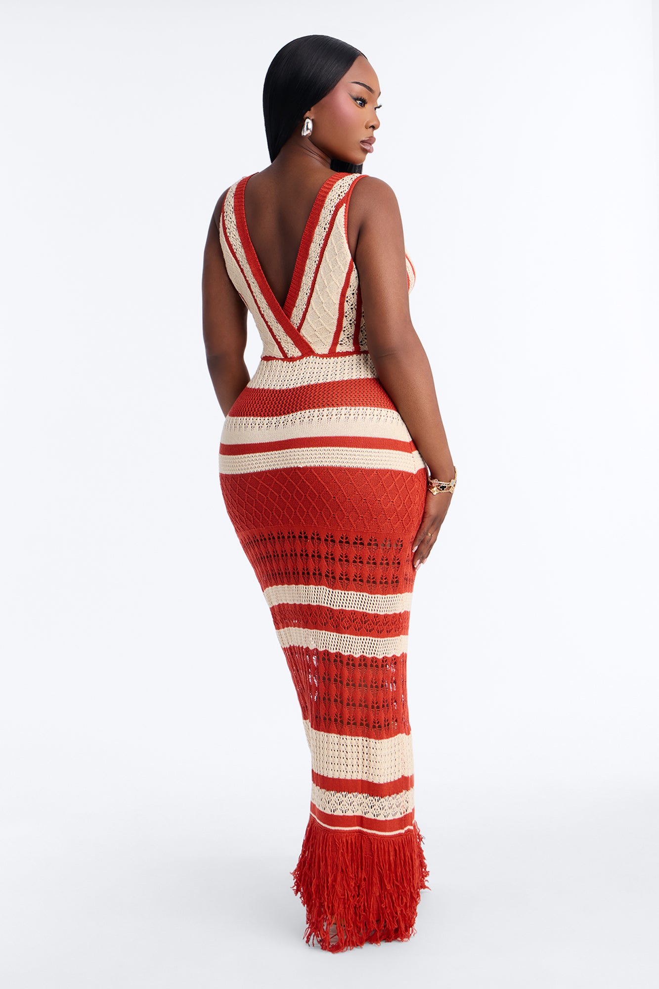 Coastal Getaway Crochet Maxi Dress - Rust/combo