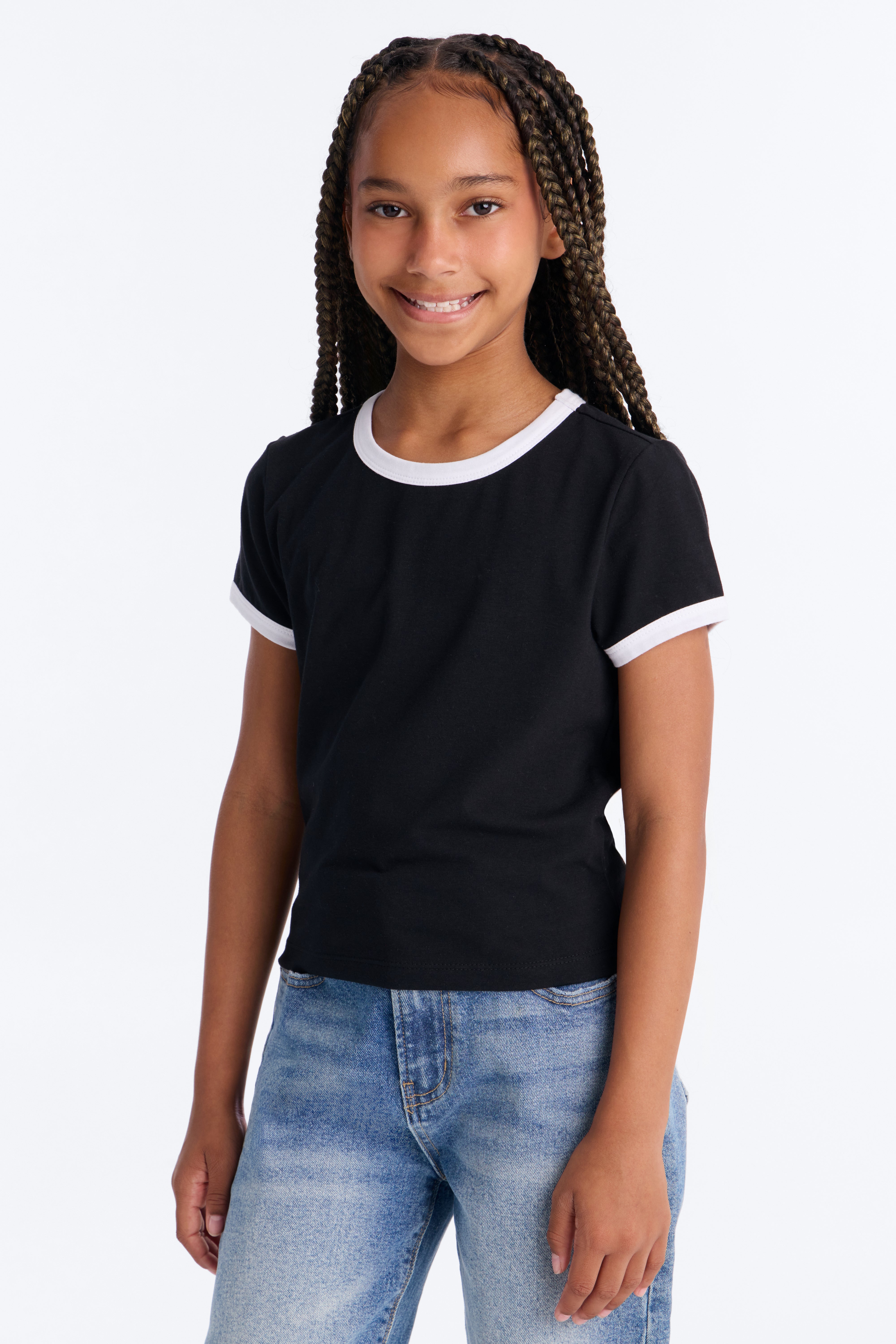 Mini Awesome Day Short Sleeve Ringer Tee - Black