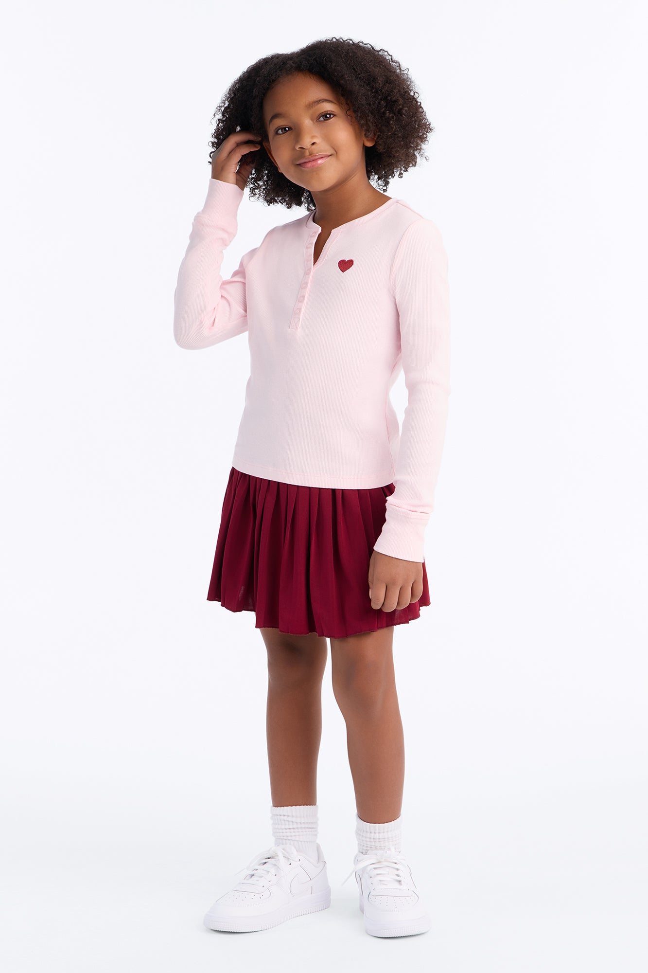 Mini See It Through Long Sleeve Henley - Light Pink