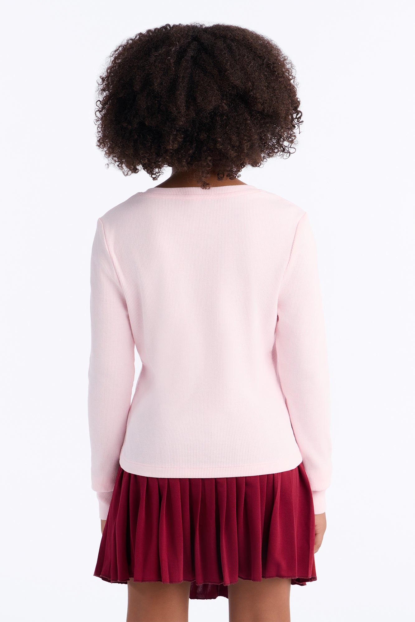 Mini See It Through Long Sleeve Henley - Light Pink