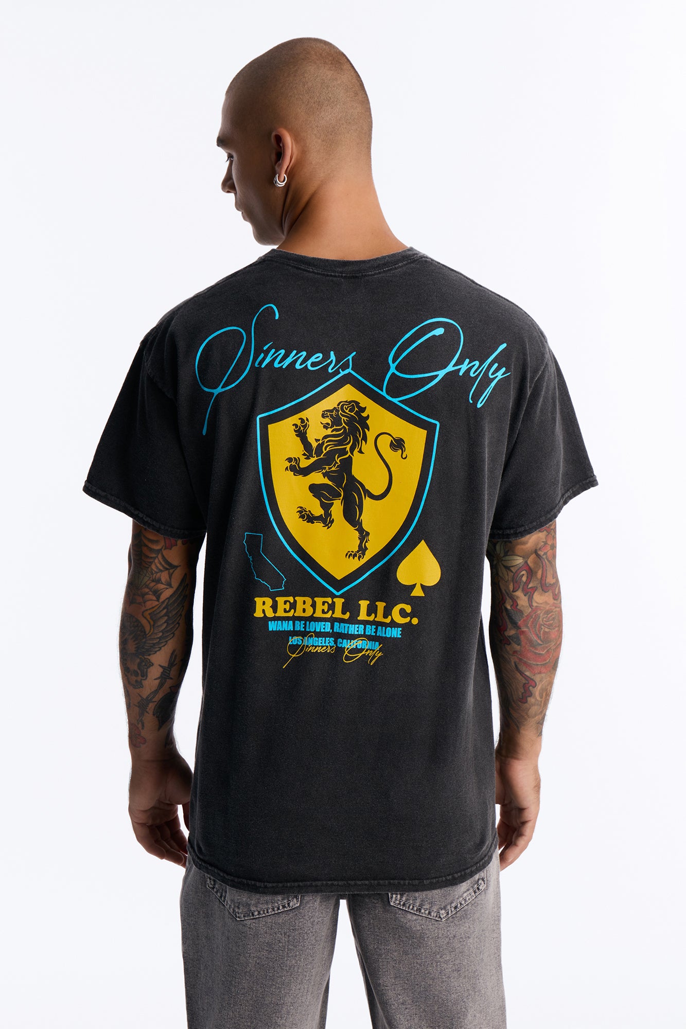 Sinners Only Vintage Oversized Short Sleeve Tee - Black