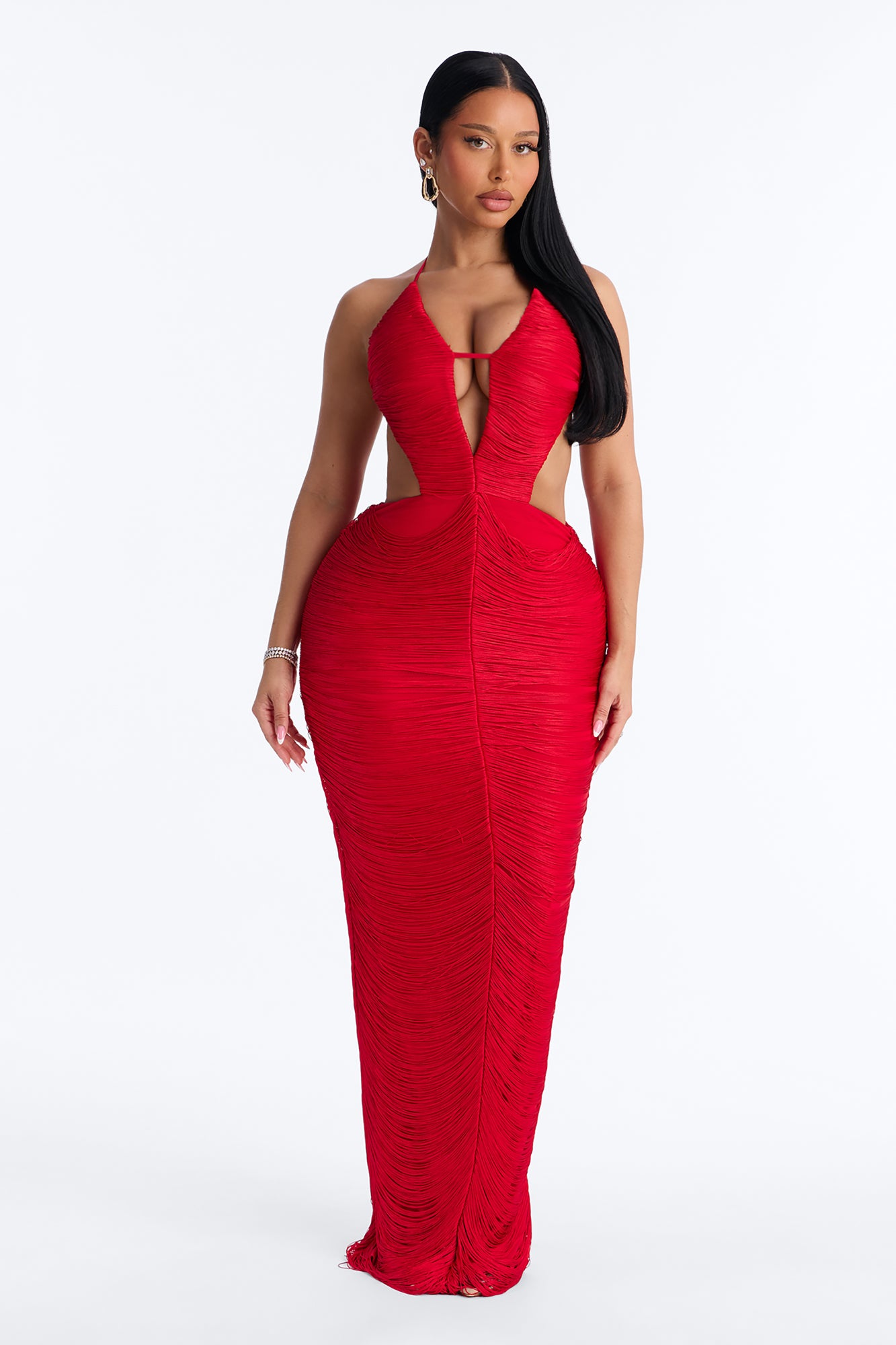 Came To Party Fringe Maxi Dress - DarkRed