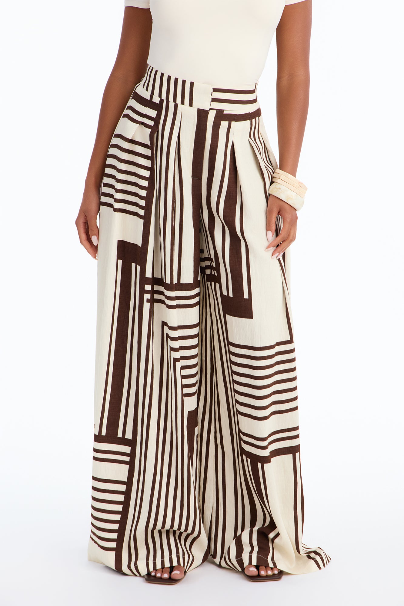 Pamela Geometric Wide Leg Pant - Brown Combo