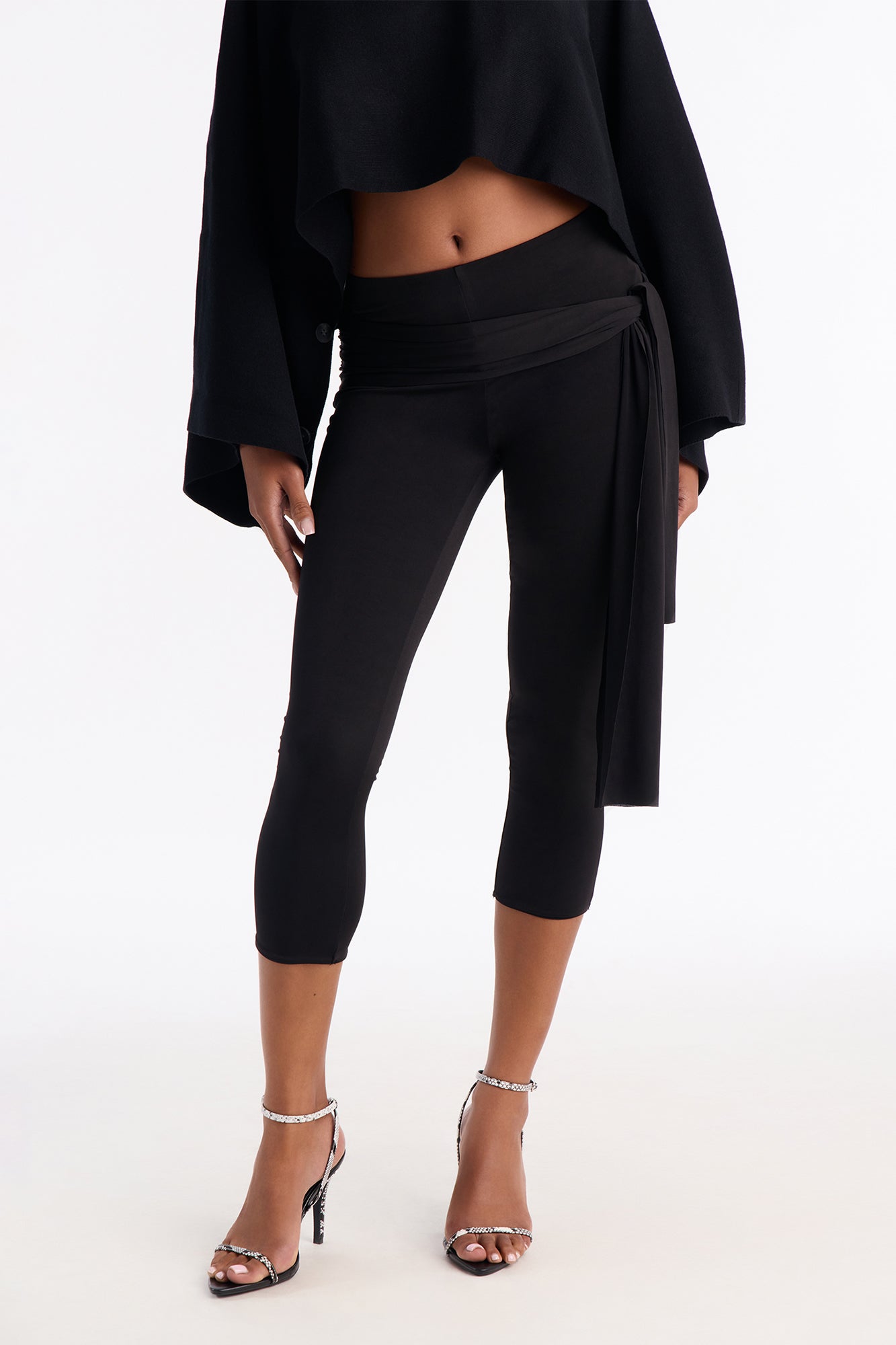 Avery High Rise Tie Waist Capri Legging - Black