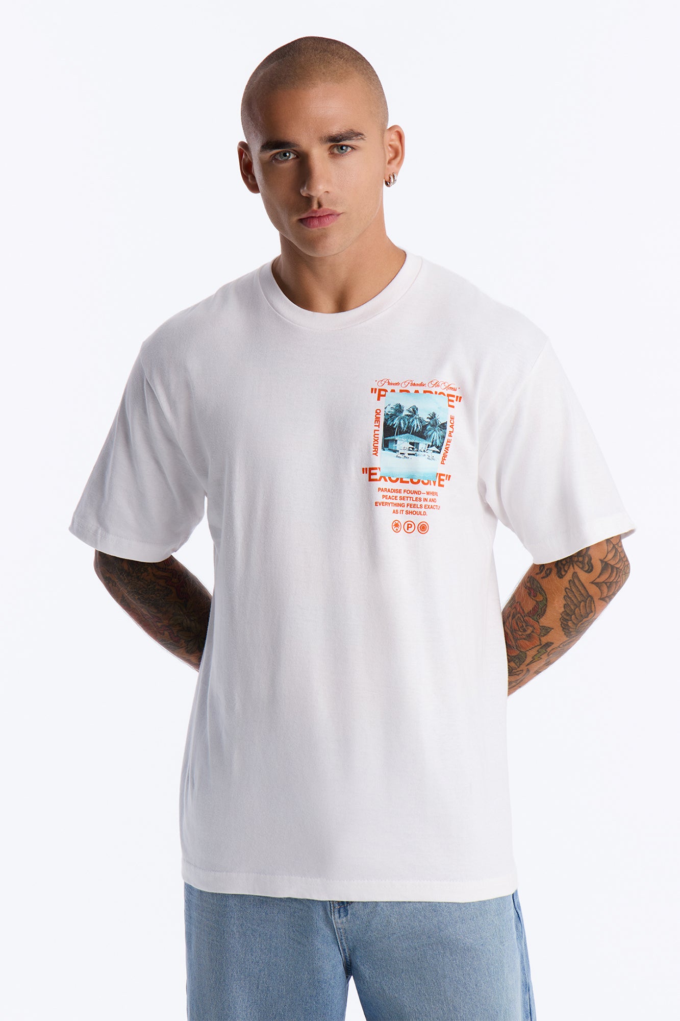 Private Paradise Found Oversized Short Sleeve Tee - White