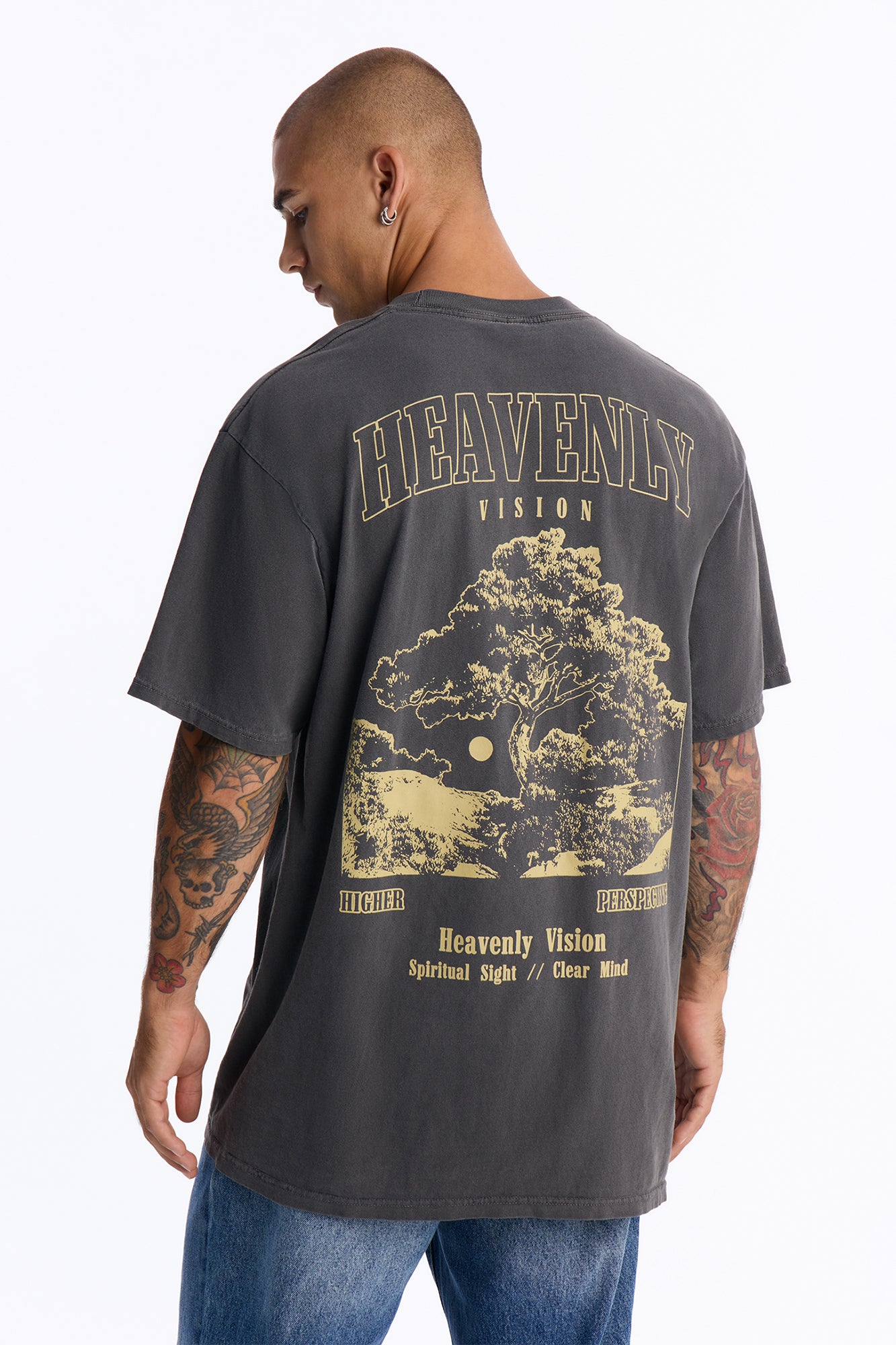 Heavenly Vision Vintage Oversized Short Sleeve Tee - Black Wash