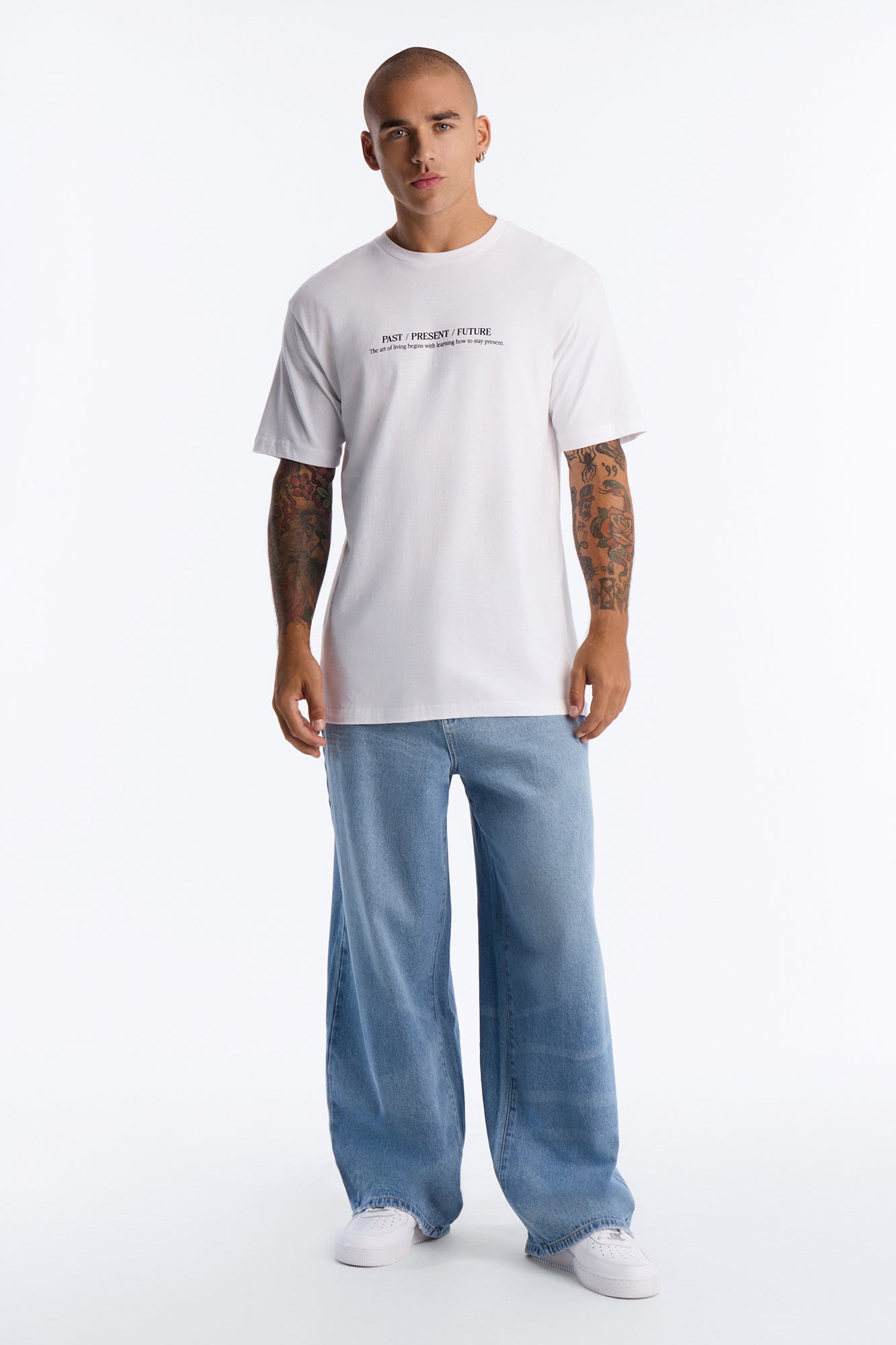 Past Present Future Oversized Short Sleeve Tee - White