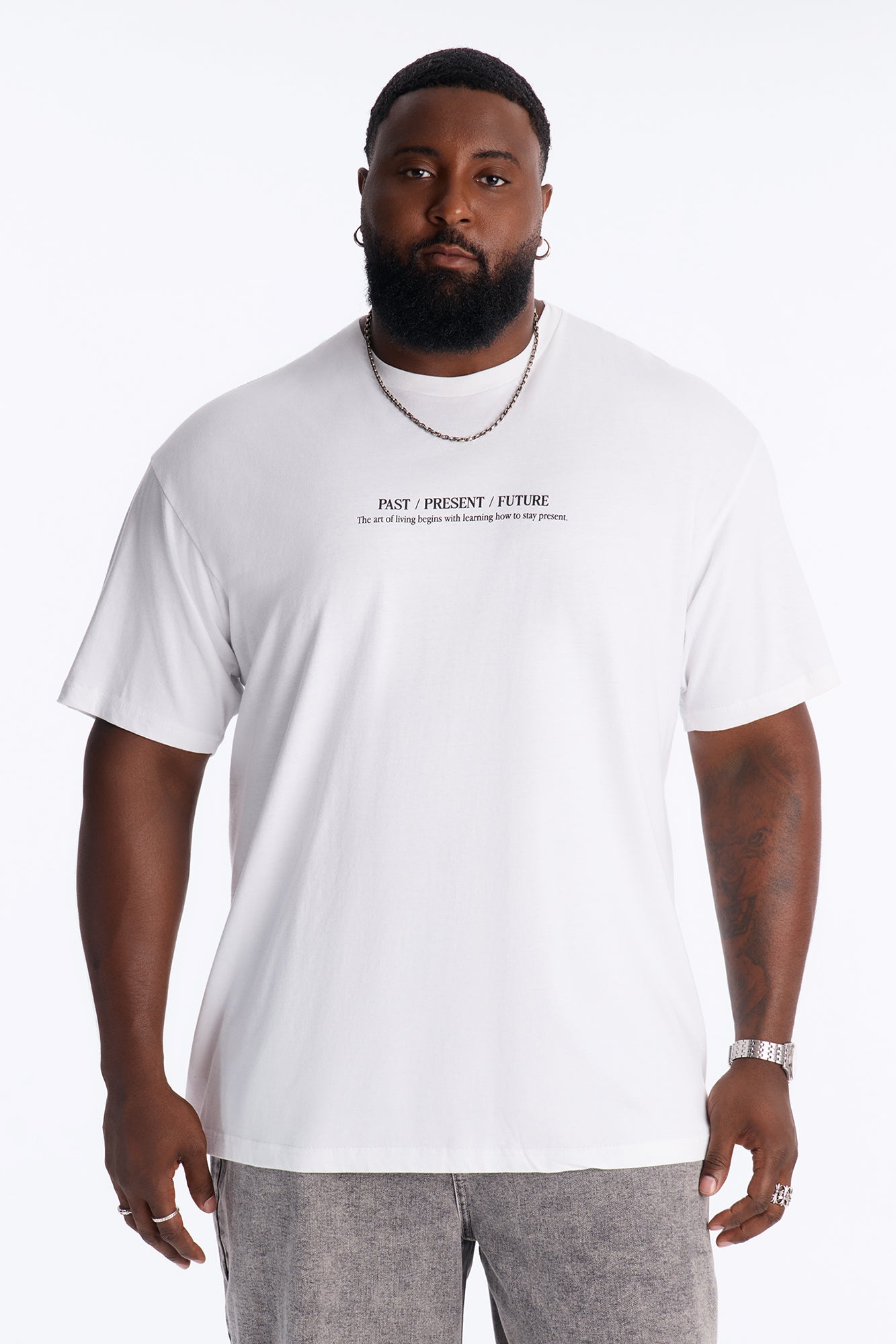 Past Present Future Oversized Short Sleeve Tee - White
