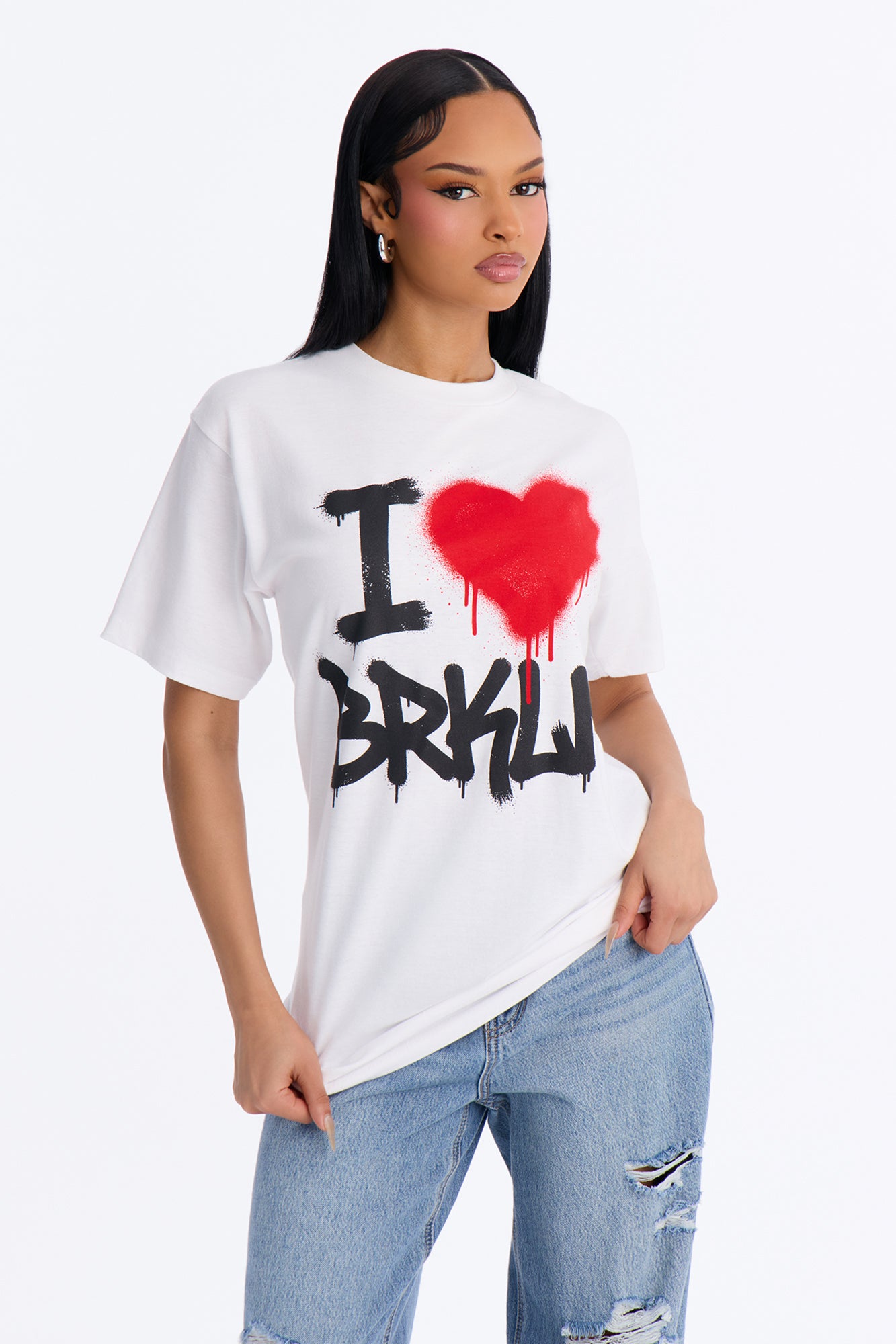 I Heart Brooklyn Graffiti Oversized Tee - White