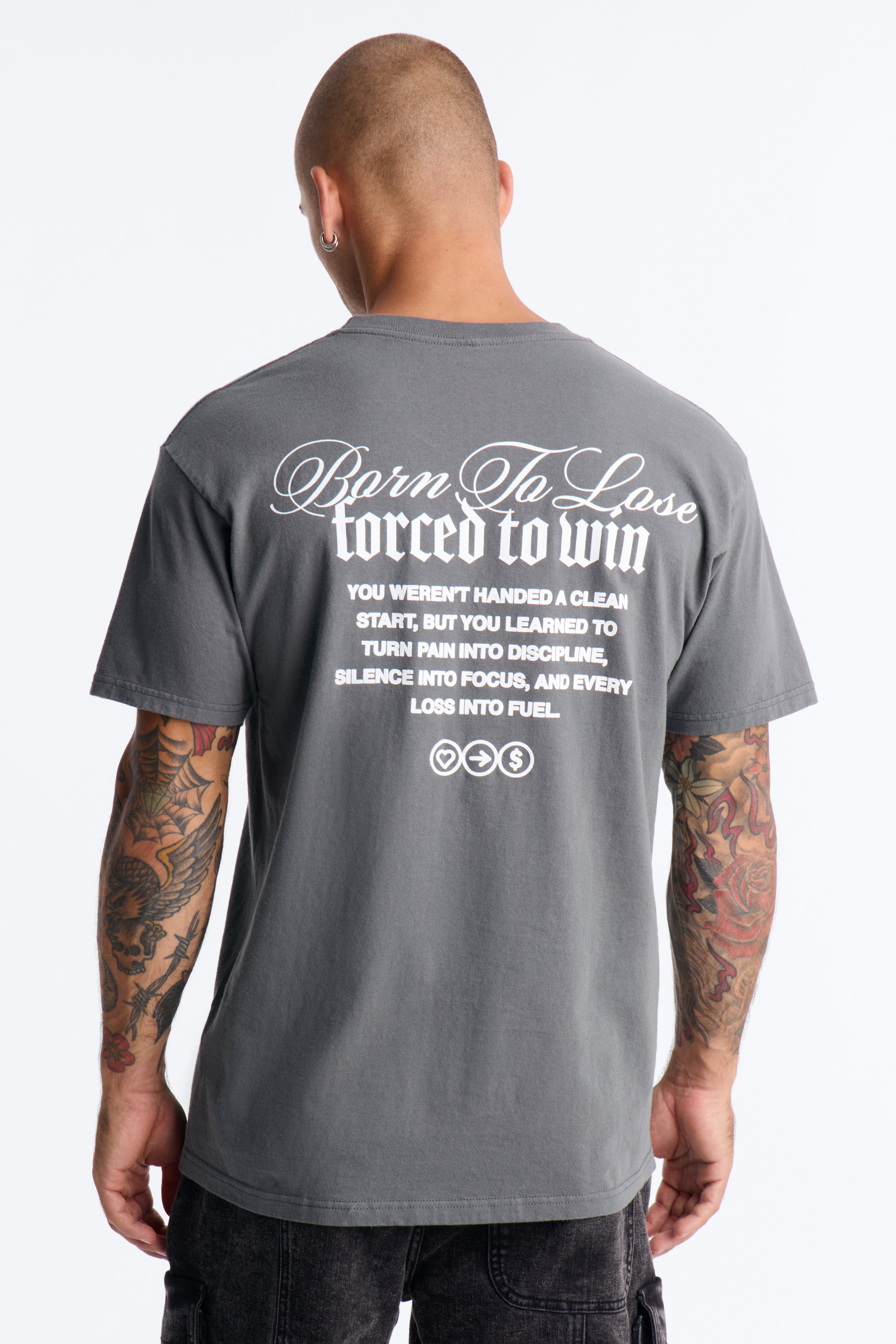 Born To Lose Forced To Win Vintage Oversized Short Sleeve Tee - Charcoal