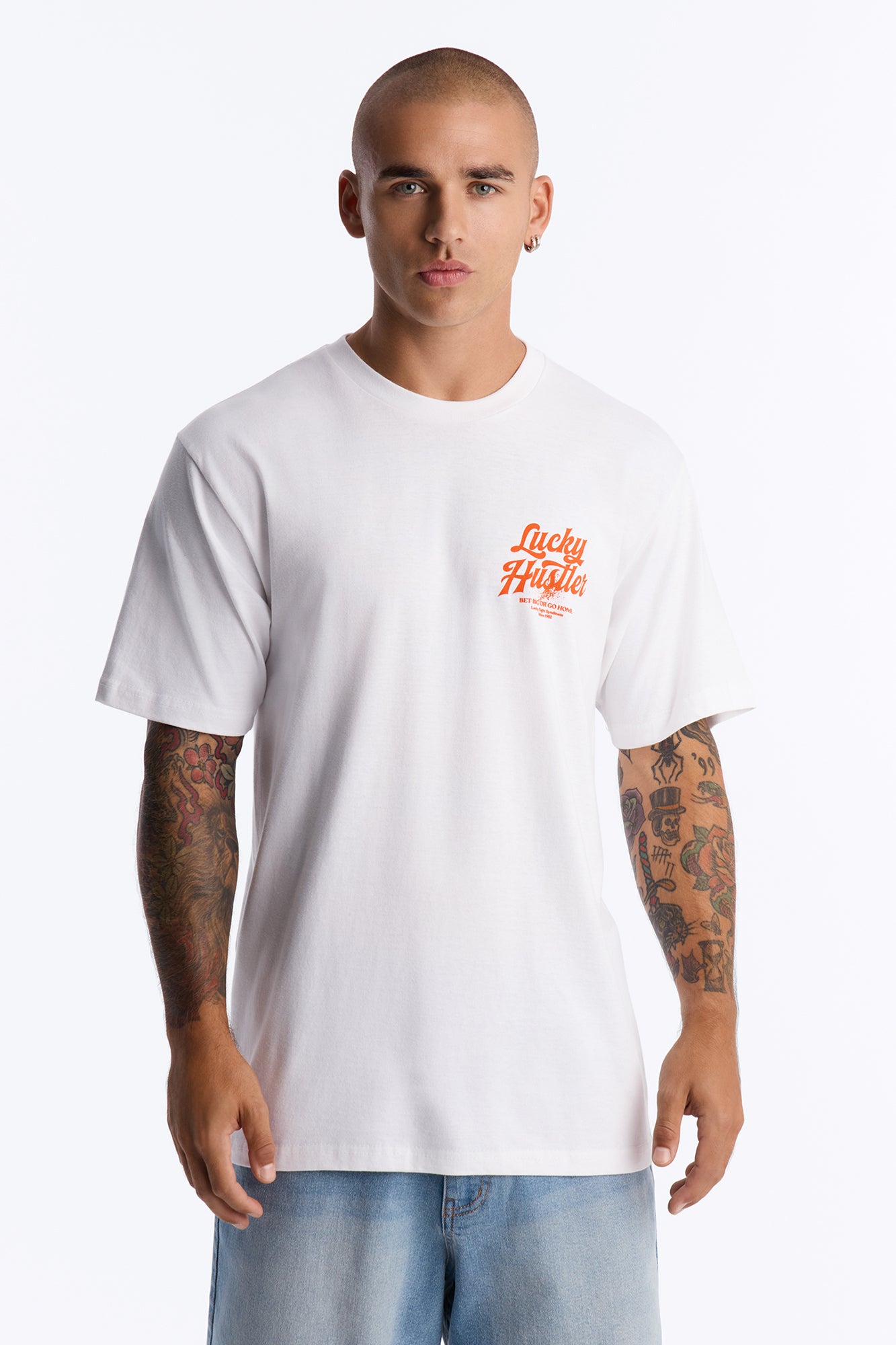 Lucky Hustler Oversized Short Sleeve Tee - White