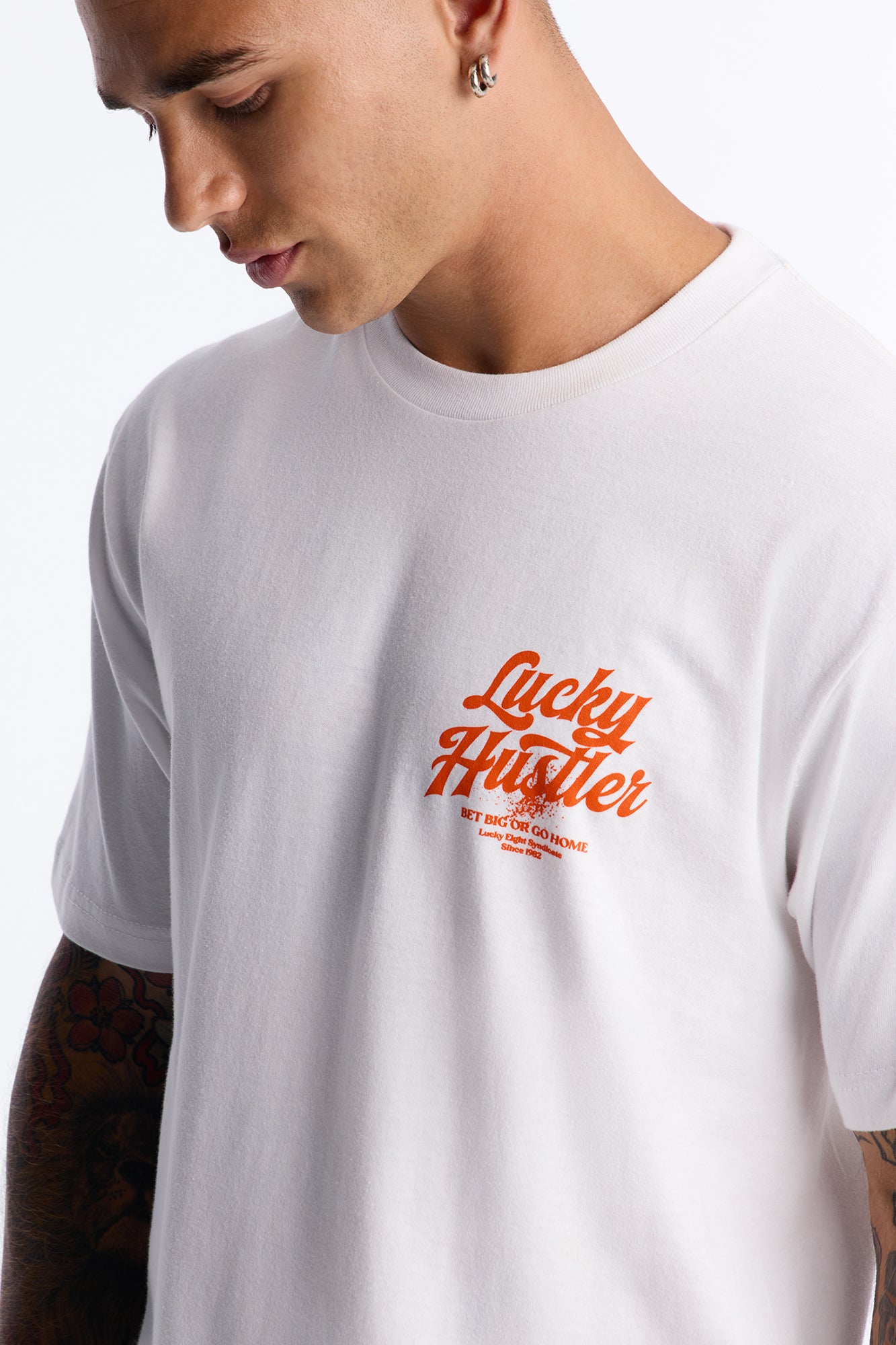 Lucky Hustler Oversized Short Sleeve Tee - White