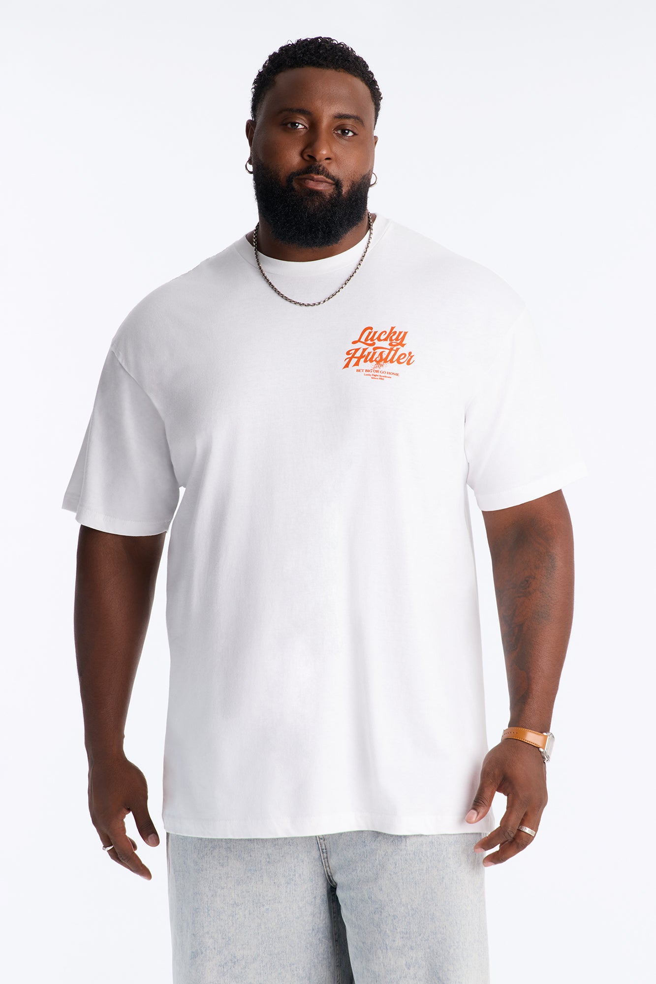 Lucky Hustler Oversized Short Sleeve Tee - White