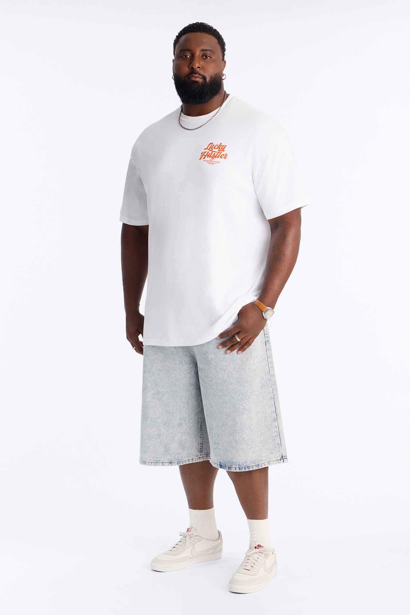 Lucky Hustler Oversized Short Sleeve Tee - White