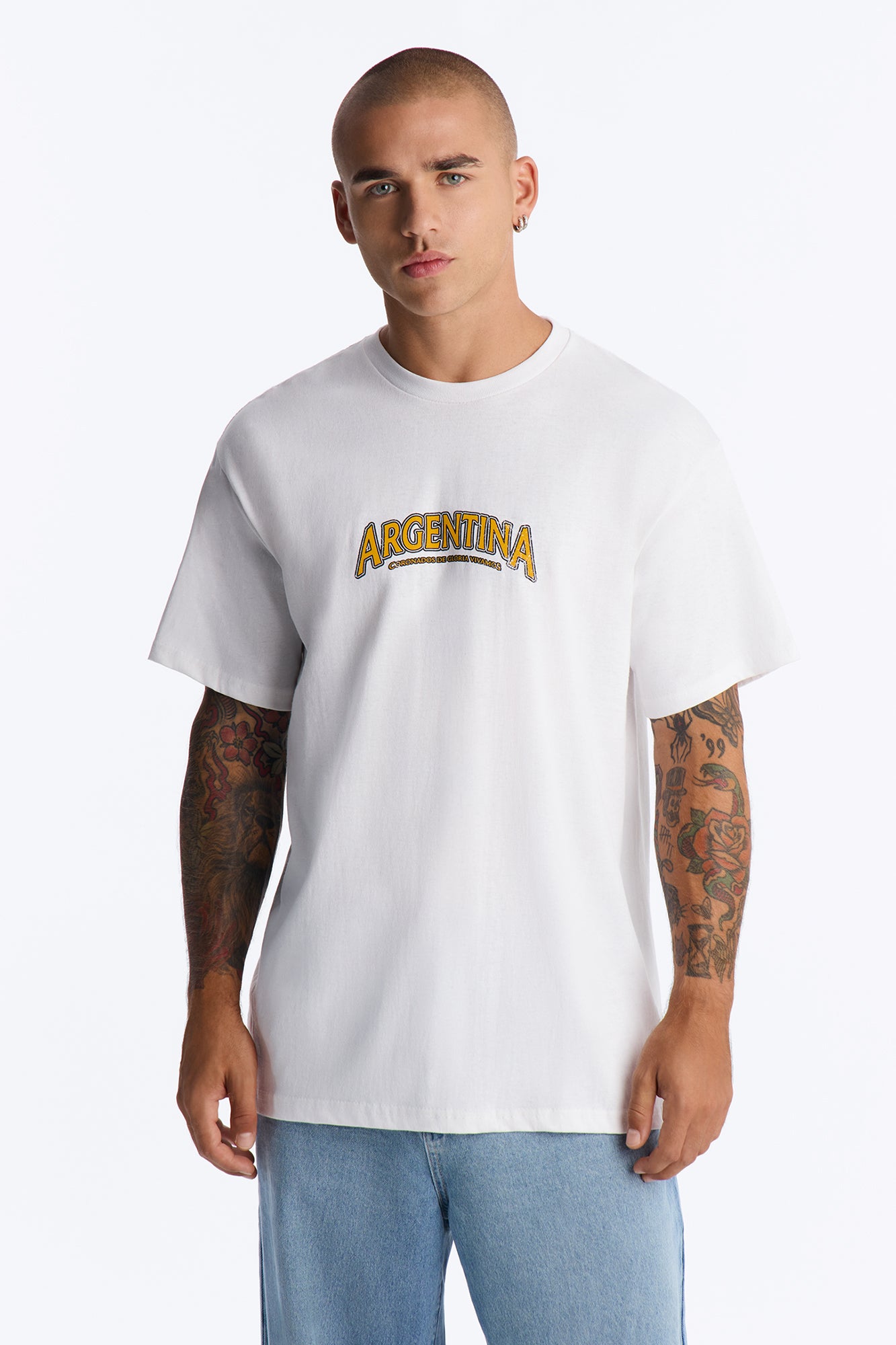 Argentina Futbol Oversized Short Sleeve Tee - White