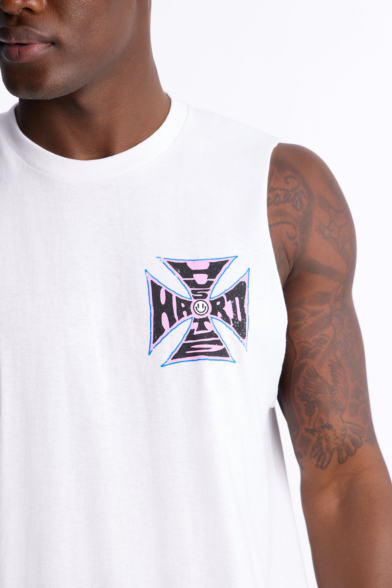 Hustle Hard Oversized Muscle Tee - White