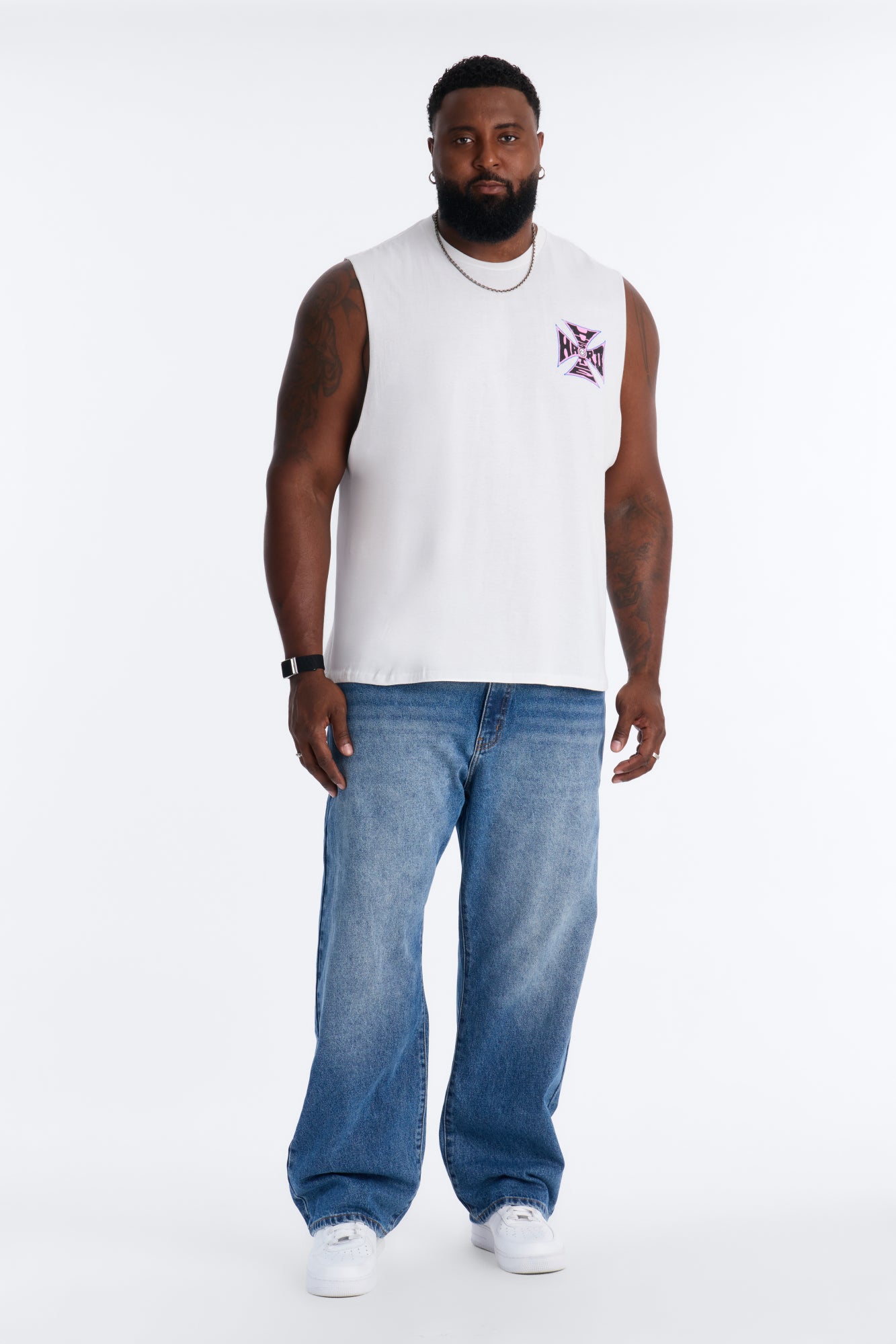Hustle Hard Oversized Muscle Tee - White